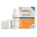 Blephasol Duo: botella para limpieza suave de ojos, ideal para uso diario.
