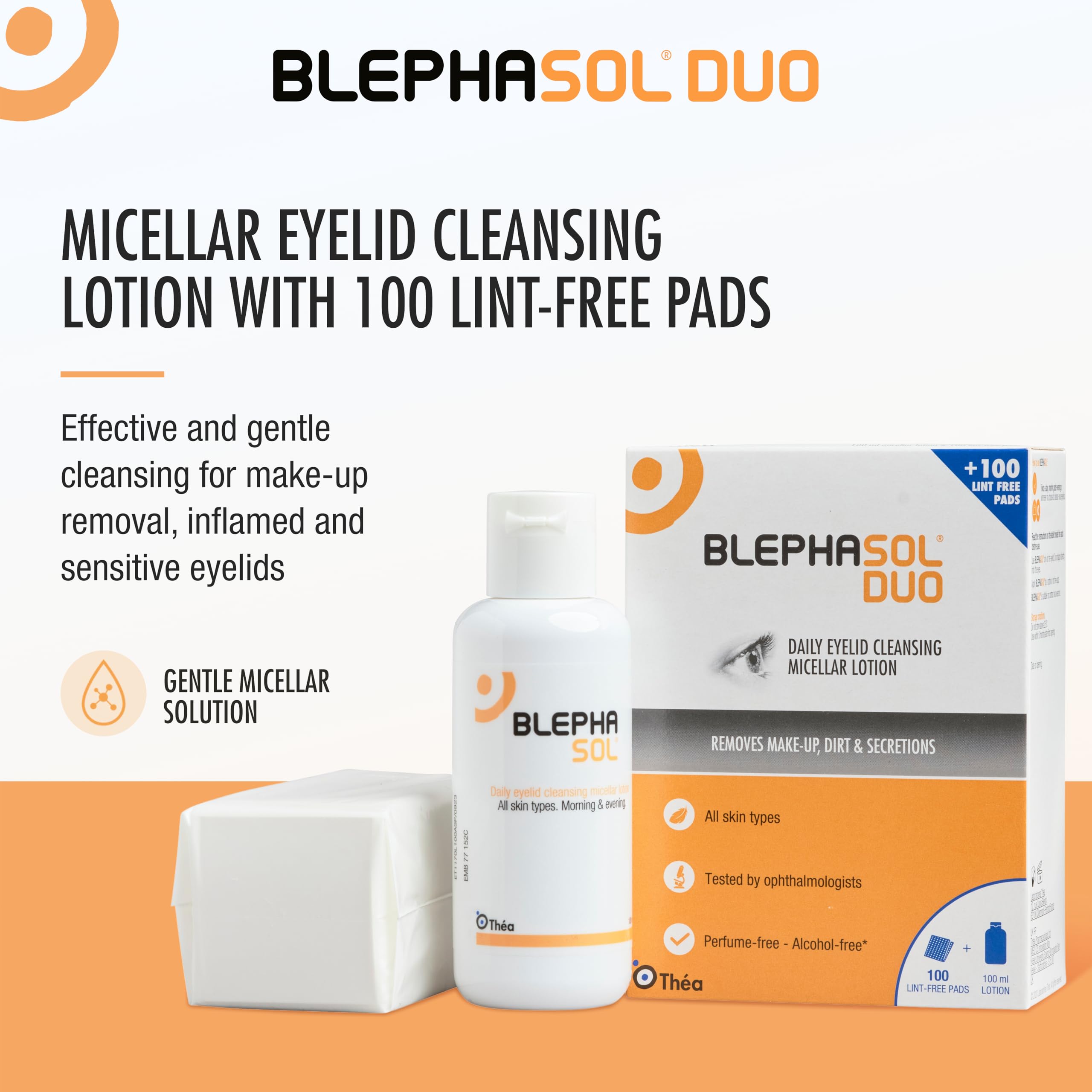 Blephasol Duo: discos de algodón incluidos para rutina ocular cómoda.