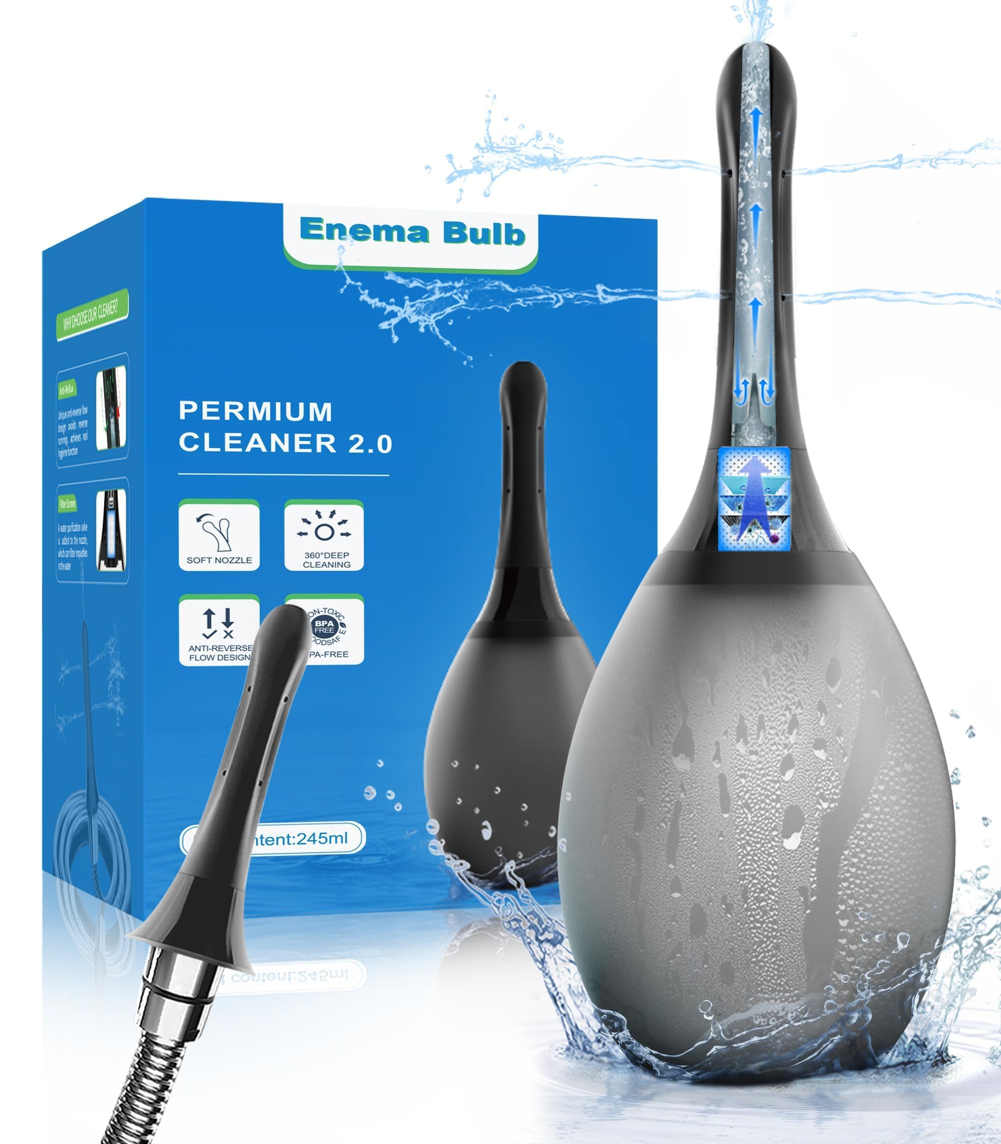 TheClover enema anal con 7 boquillas para limpieza amplia.