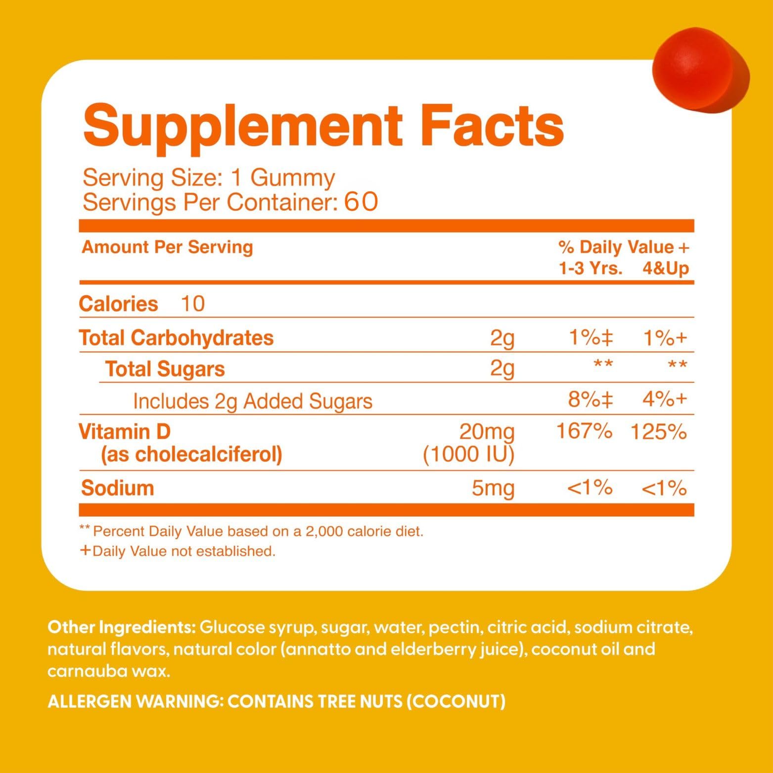 The Feel Great Vitamin Co etiqueta de D3 para niños, información clara
