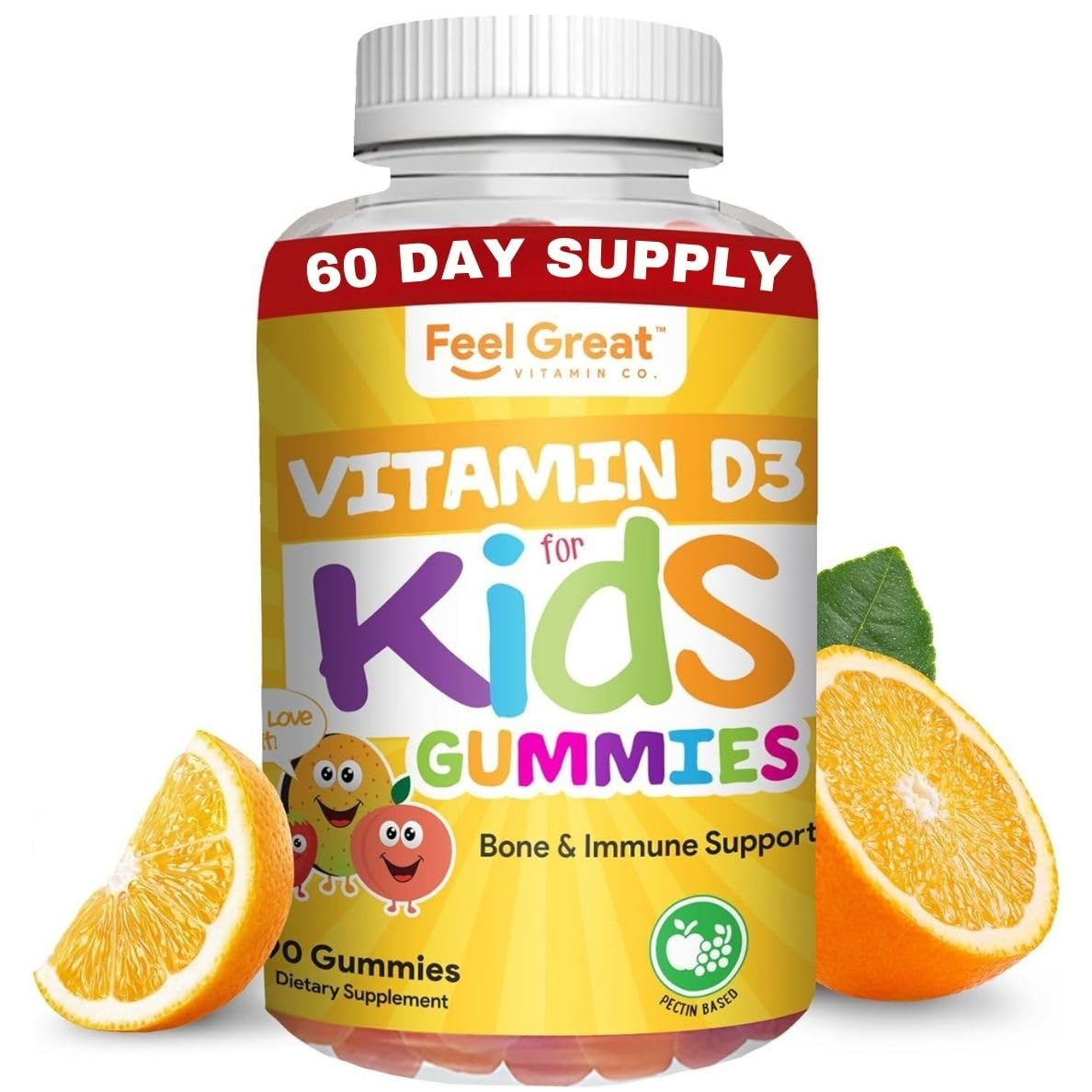The Feel Great Vitamin Co gomitas D3 para niños, sabor a naranja, apoyo a la salud ósea
