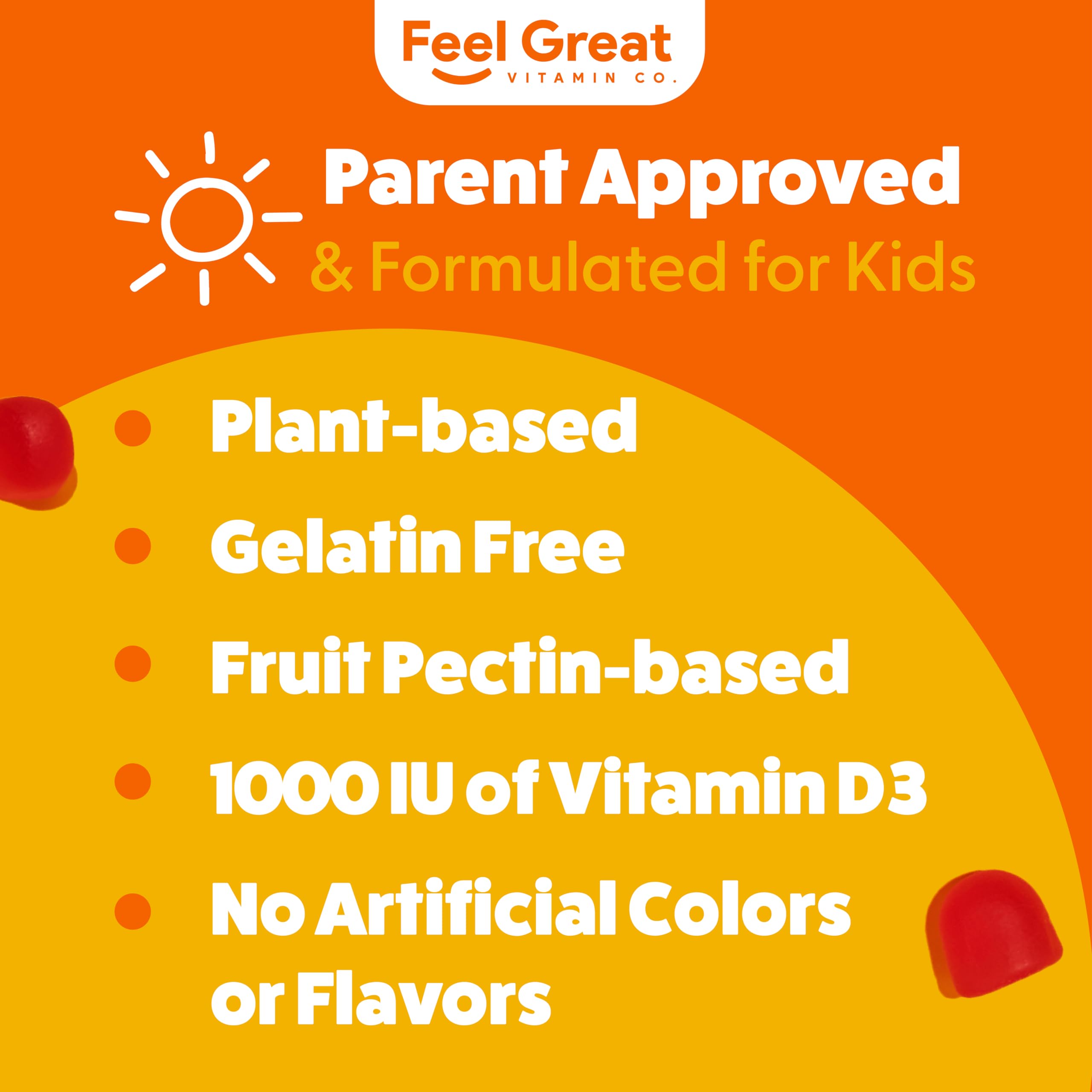 The Feel Great Vitamin Co gomitas D3 para niños, sabor a naranja que agrada a los pequeños