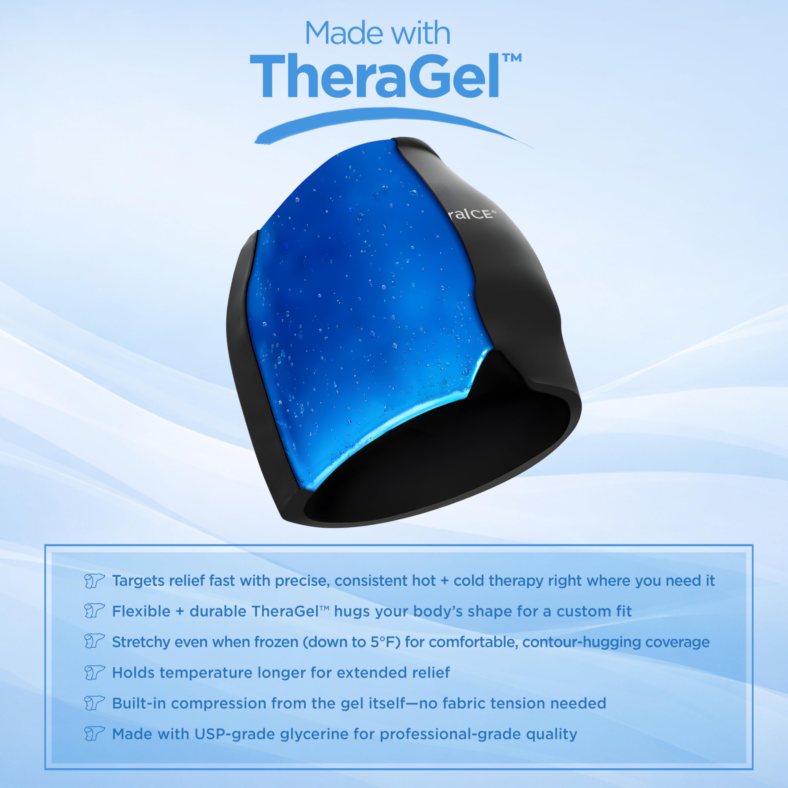 TheraICE Cap Junior, detalle gel, enfriamiento uniforme y suave