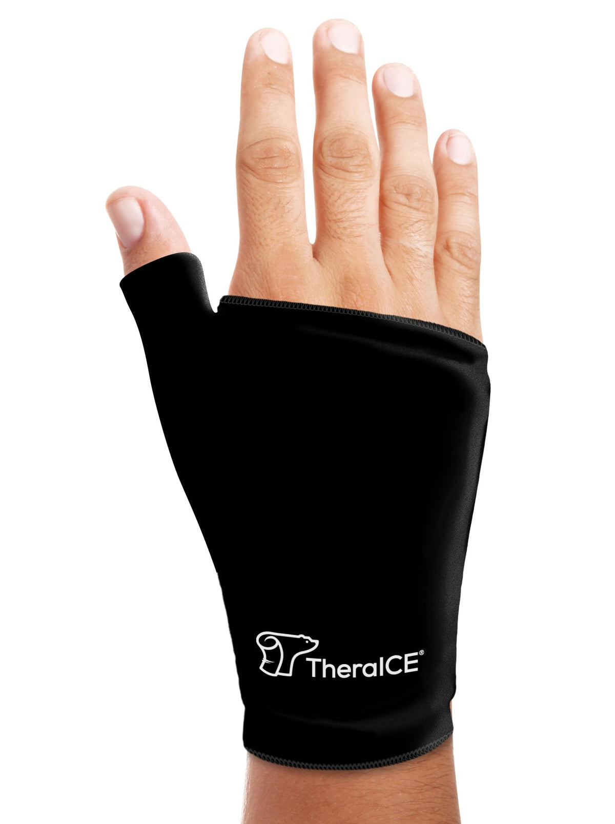 TheraICE muñeca con cobertura 360 para alivio cómodo durante el movimiento.