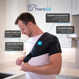 TheraICE PRO: correa de ajuste hombro, sujeción segura para uso diario.