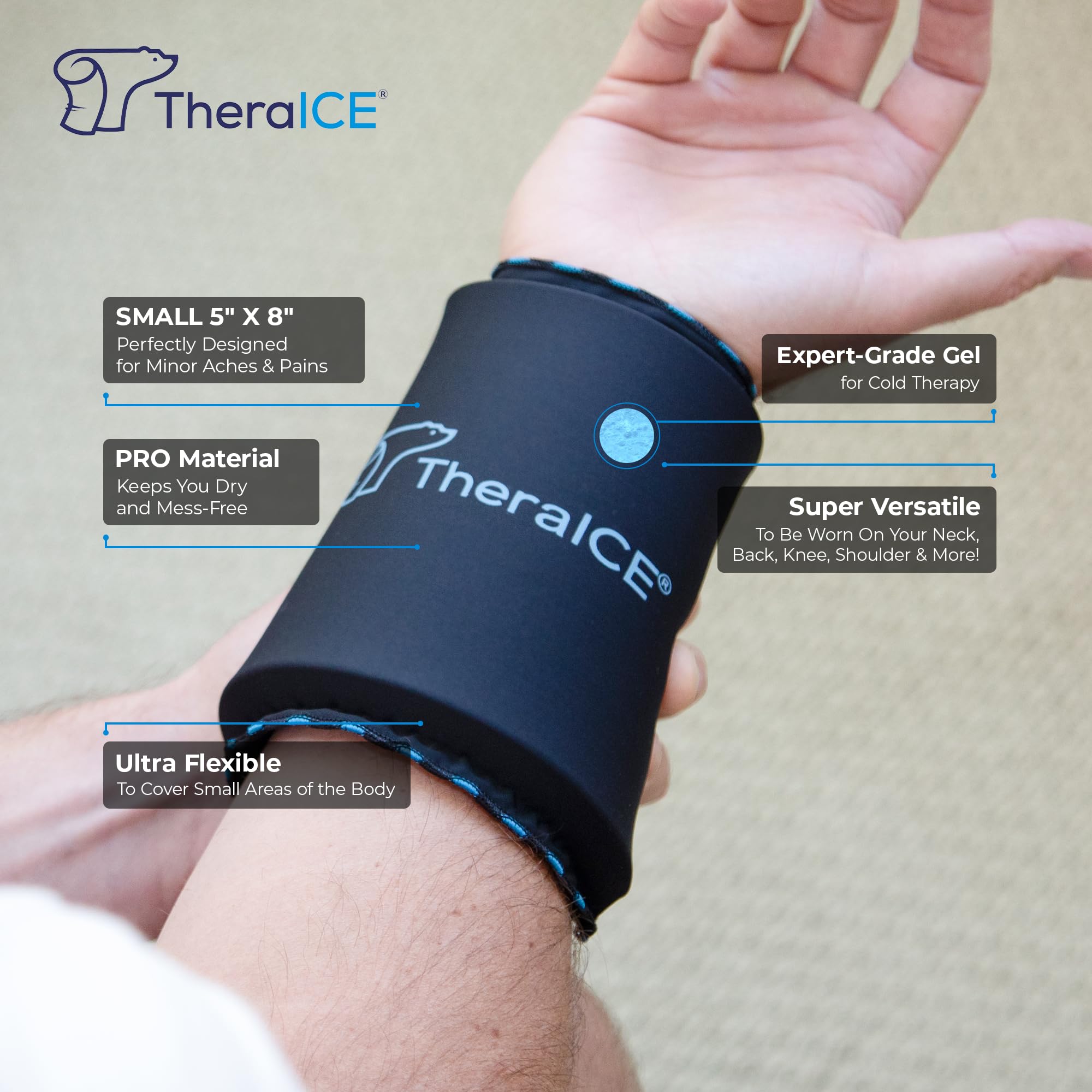 Uso en espalda y hombro con TheraICE PROpack, alivio cómodo
