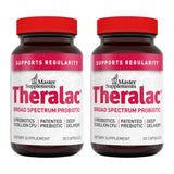 Theralac, bote de vidrio ámbar con cápsulas, apoyo a la salud intestinal.