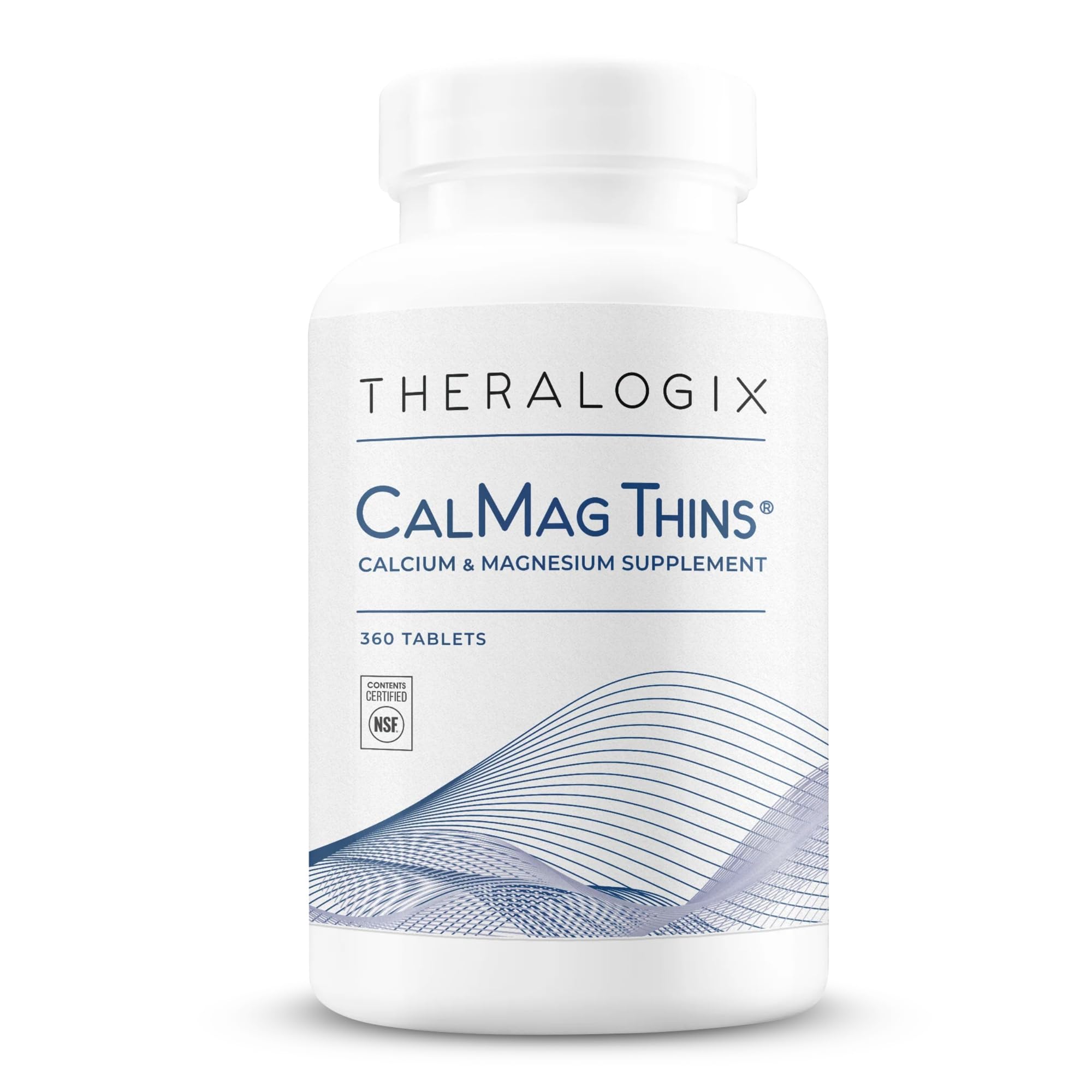Theralogix CalMag Thins: tabletas delgadas fáciles de tragar en botella.