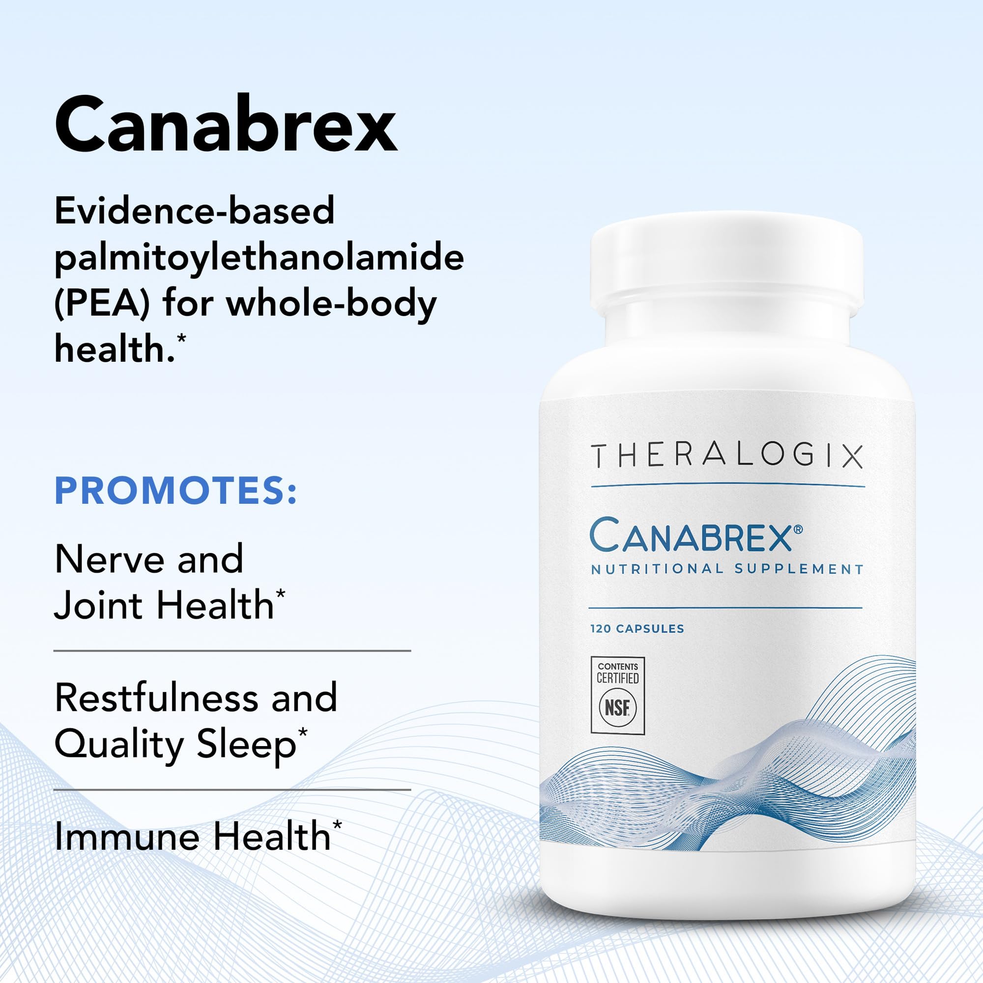Canabrex Theralogix etiqueta NSF certificada, integridad de ingredientes.