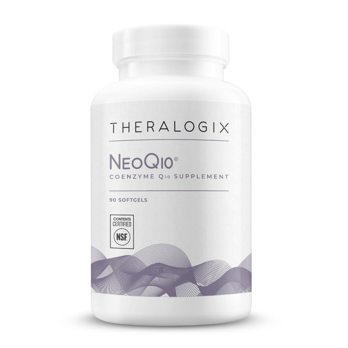 Theralogix NeoQ10 bottle front showing a daily heart health supplement.