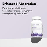 NeoQ10 softgels close-up, compact daily wellness capsules.