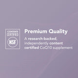 NeoQ10 bottle with statin compatibility symbol for statin users.