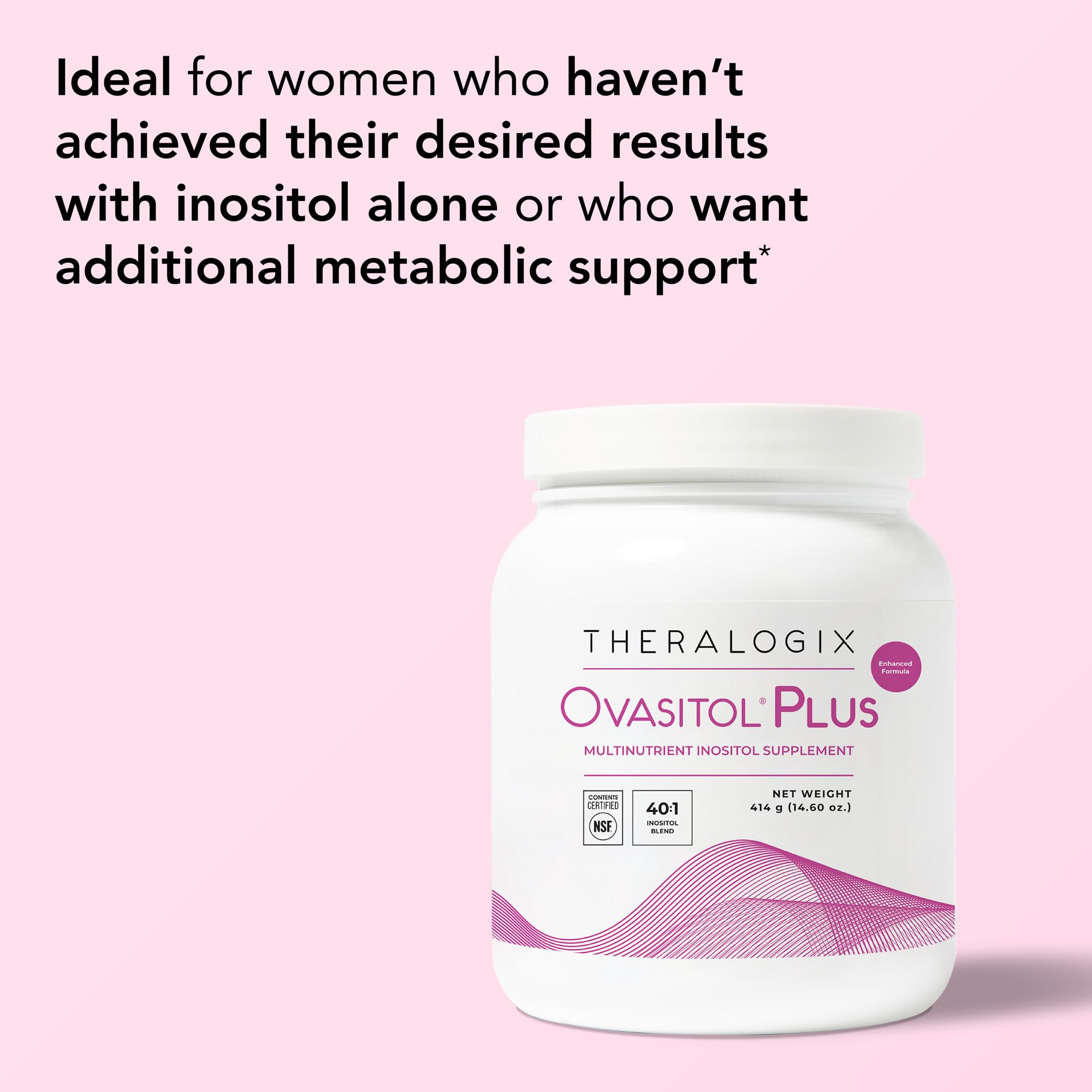 Relación 40:1 en Theralogix Ovasitol Plus para la biología natural del inositol.
