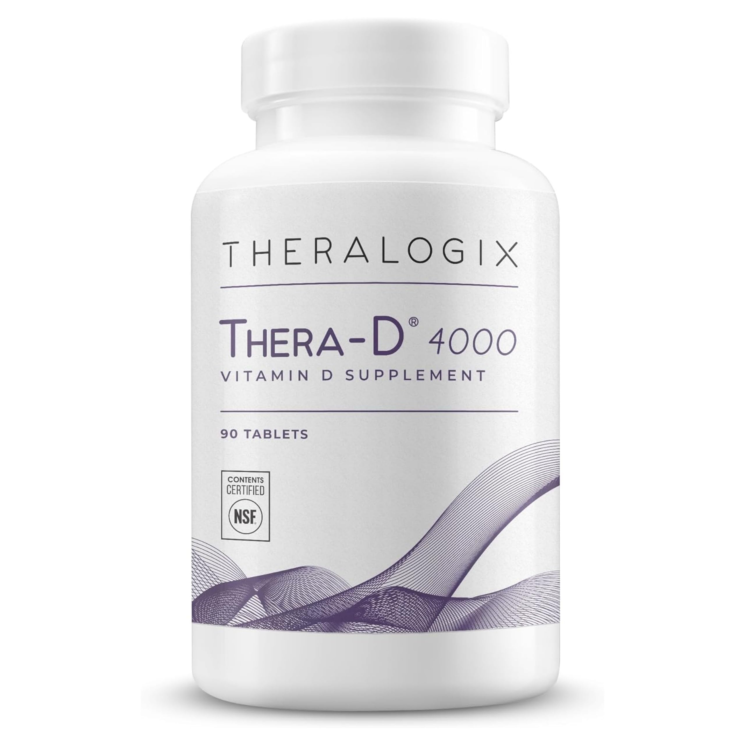 Theralogix Thera-D 4000, vista frontal de la botella, facilita la suplementación diaria.