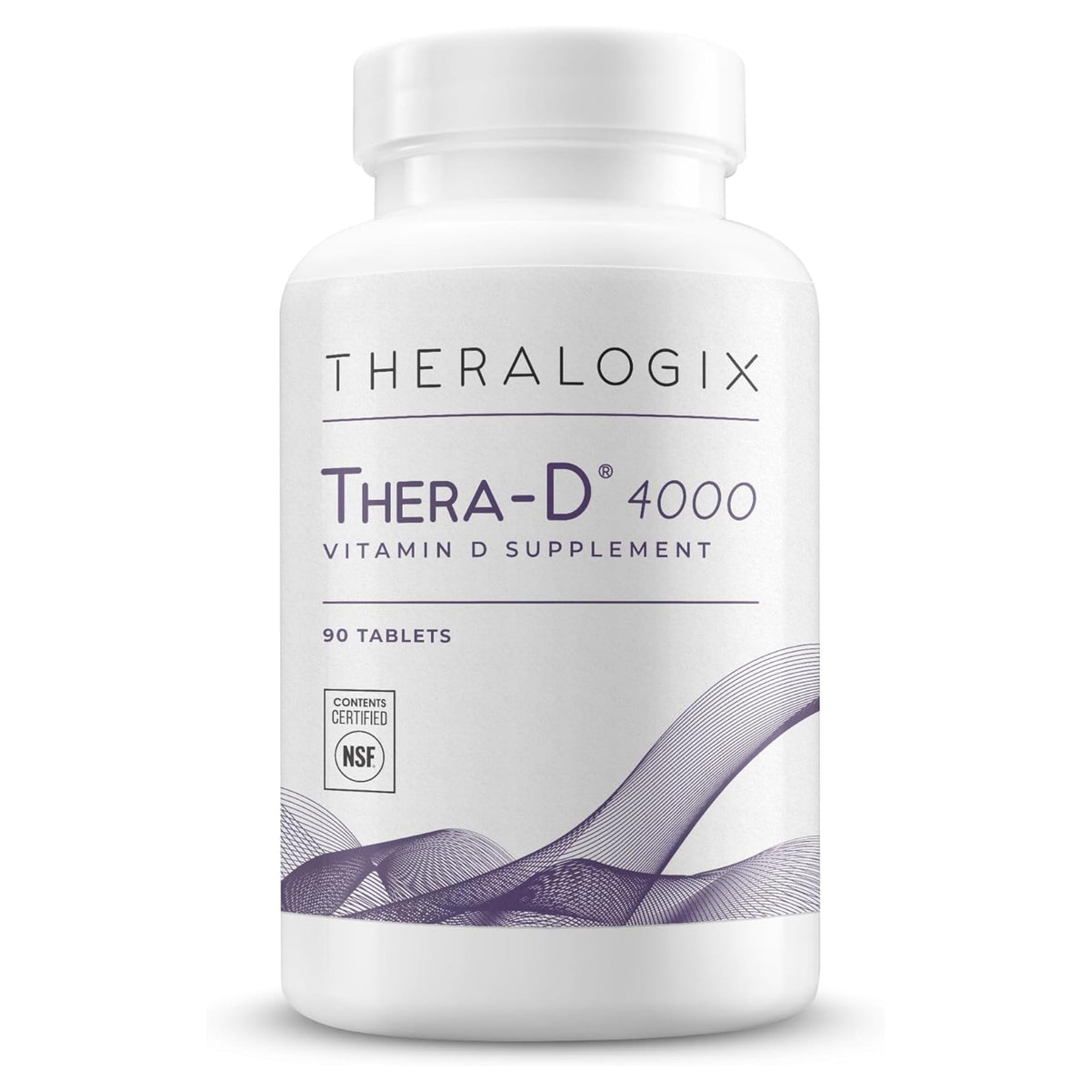 Theralogix Thera-D 4000, vista frontal de la botella, facilita la suplementación diaria.