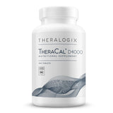Theralogix TheraCal D4000, tabletas en botella, soporte para huesos y estilo de vida activo.