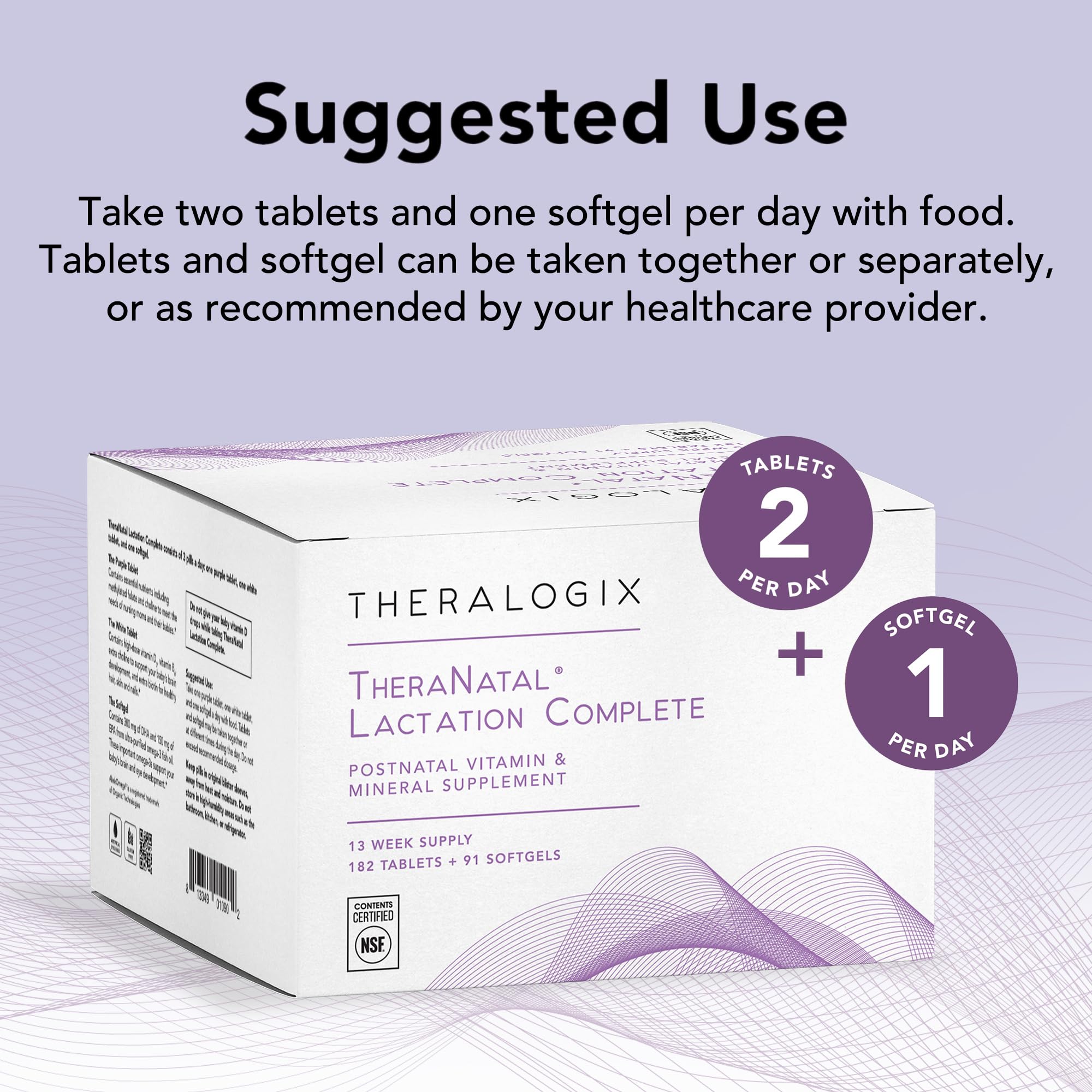 TheraNatal con DHA, colina y vitamina D3 para nutrición materna durante la lactancia.
