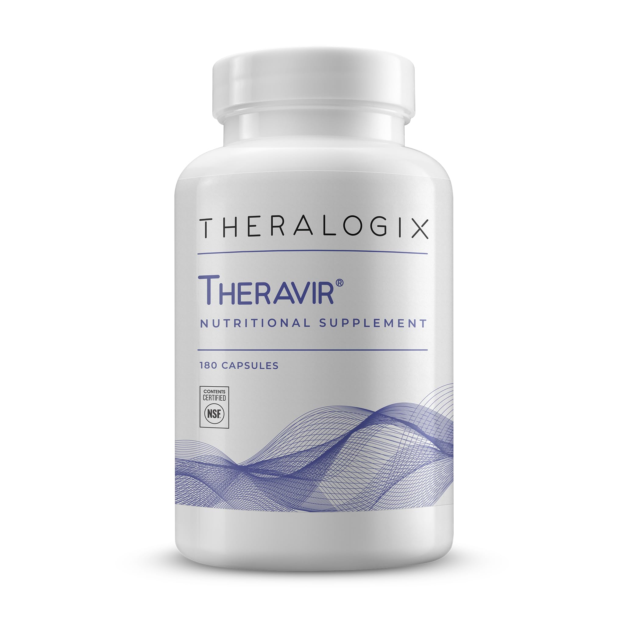 Theravir Theralogix, botella: refuerza la defensa natural con nutrientes clave.