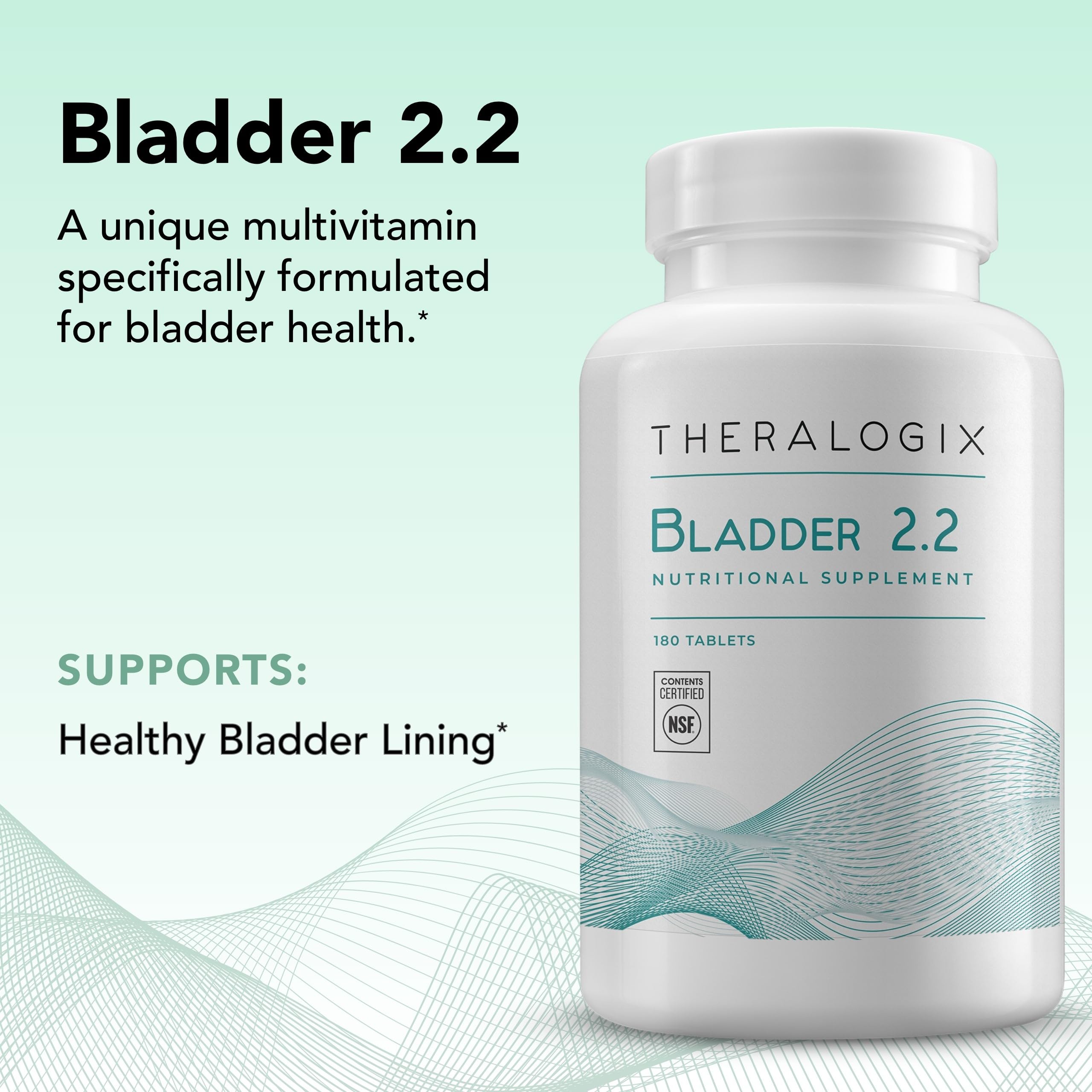 Tabletas Theralogix Bladder 2.2 en la mano, tamaño práctico para tomar.