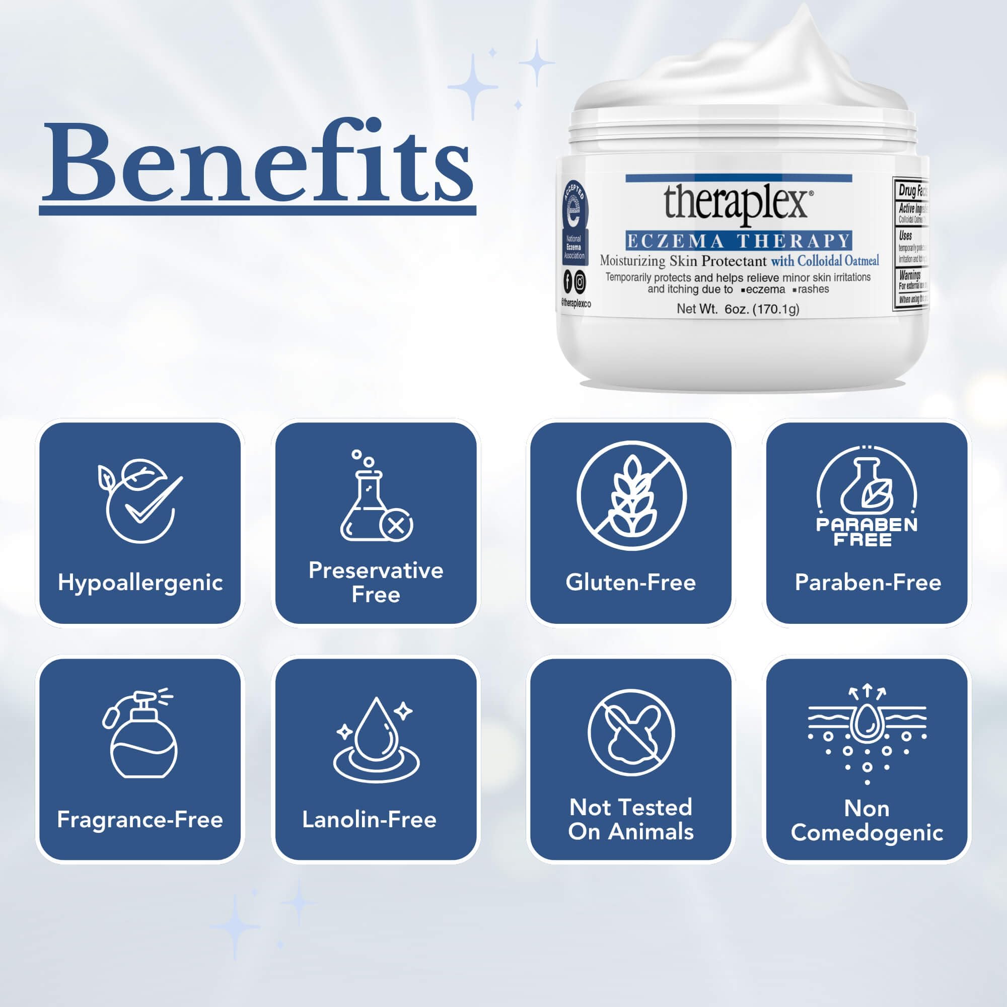 Theraplex eccema-terapia, ingredientes avena-coloidal para humedad duradera.