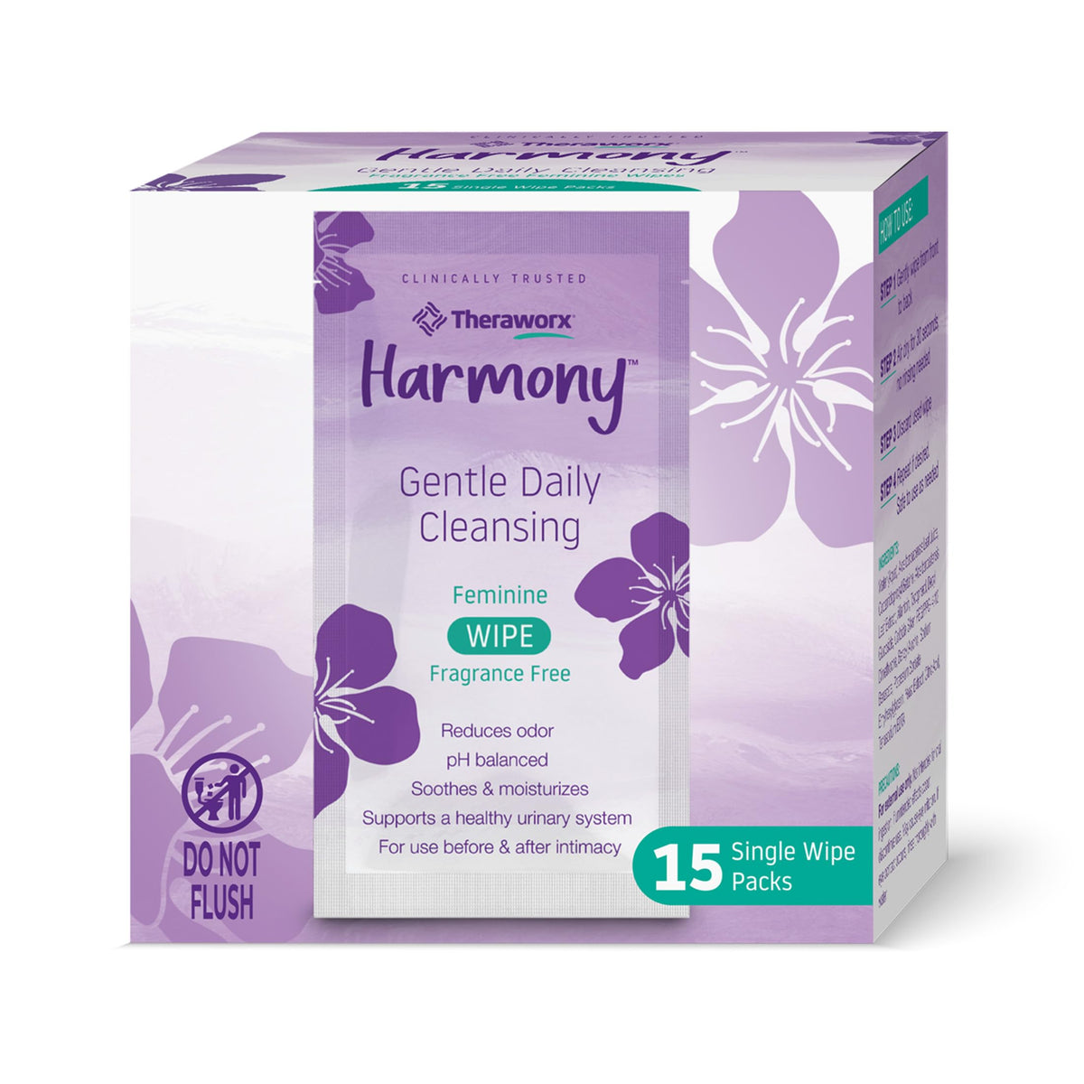 Theraworx Harmony, toallitas diarias sin fragancia para uso diario y comodidad.
