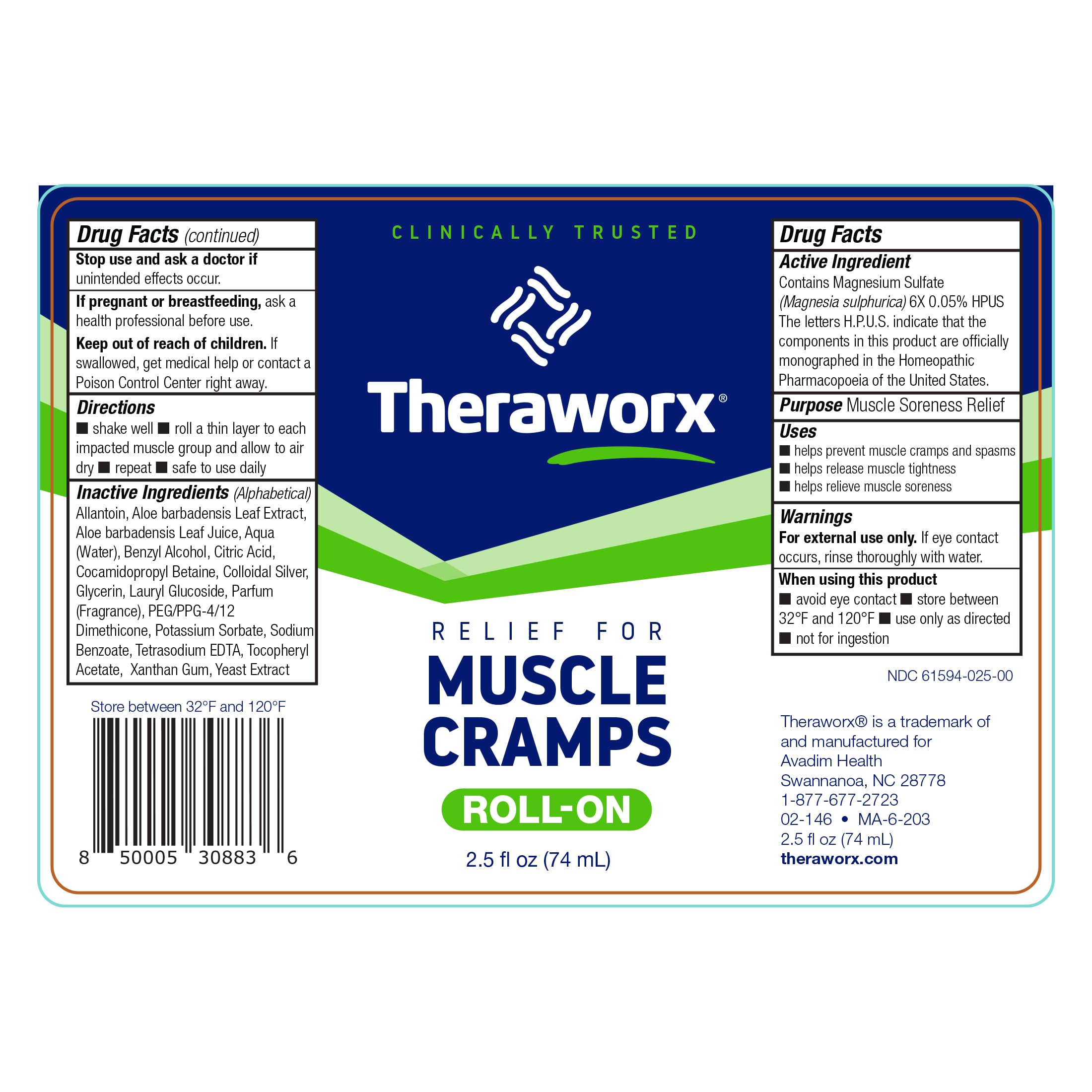 Theraworx Relief roll-on con absorción rápida y sensación fresca.