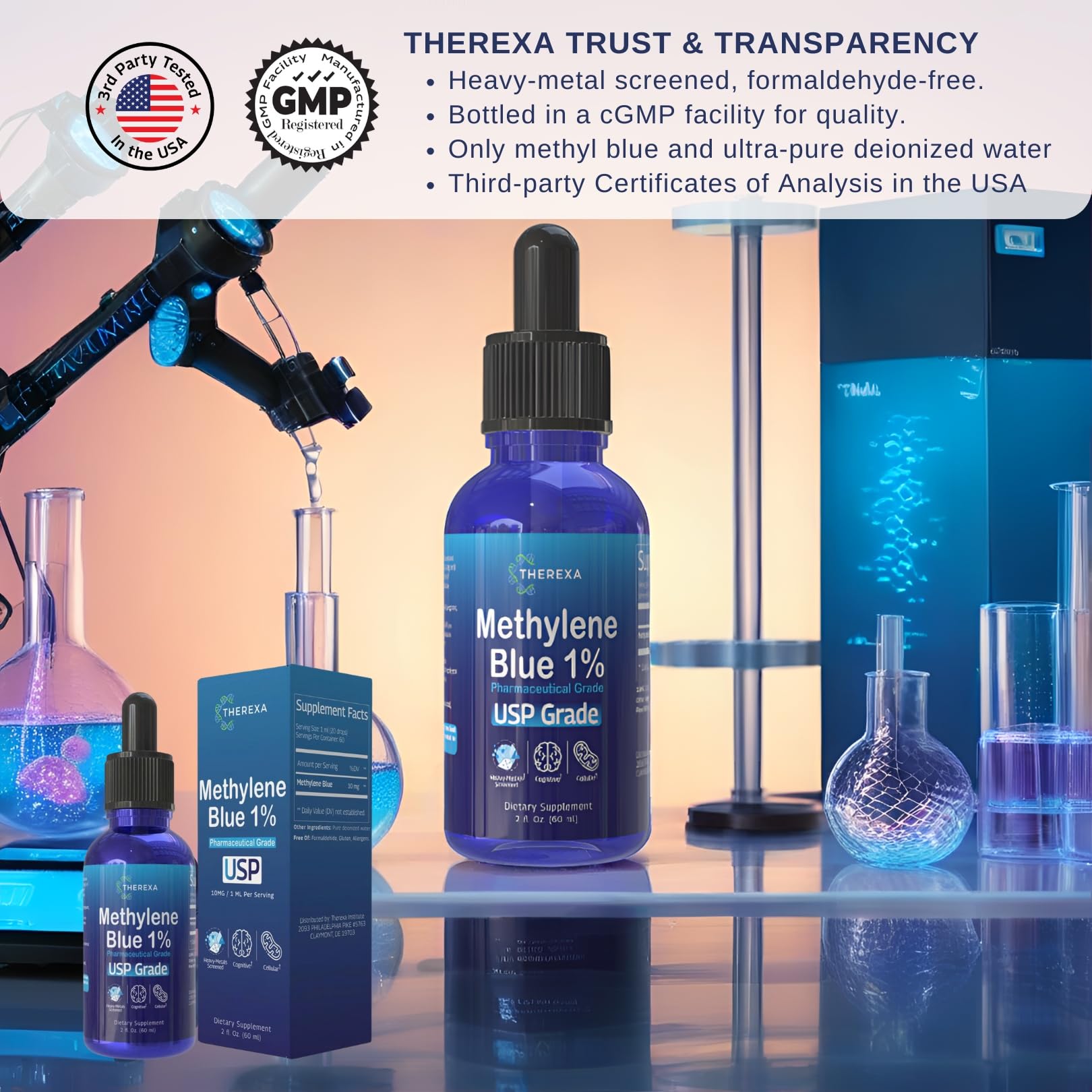THEREXA Azul de Metileno, cuentagotas preciso para dosis exactas en experimentos controlados.
