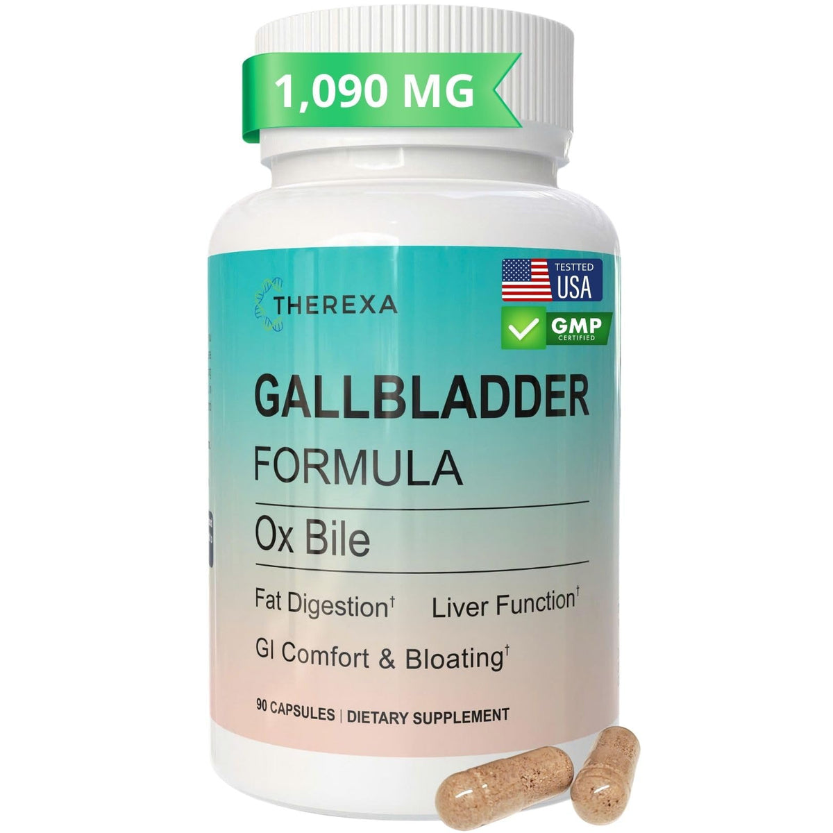 THEREXA Bilis de Buey: cápsulas en botella para apoyo digestivo.