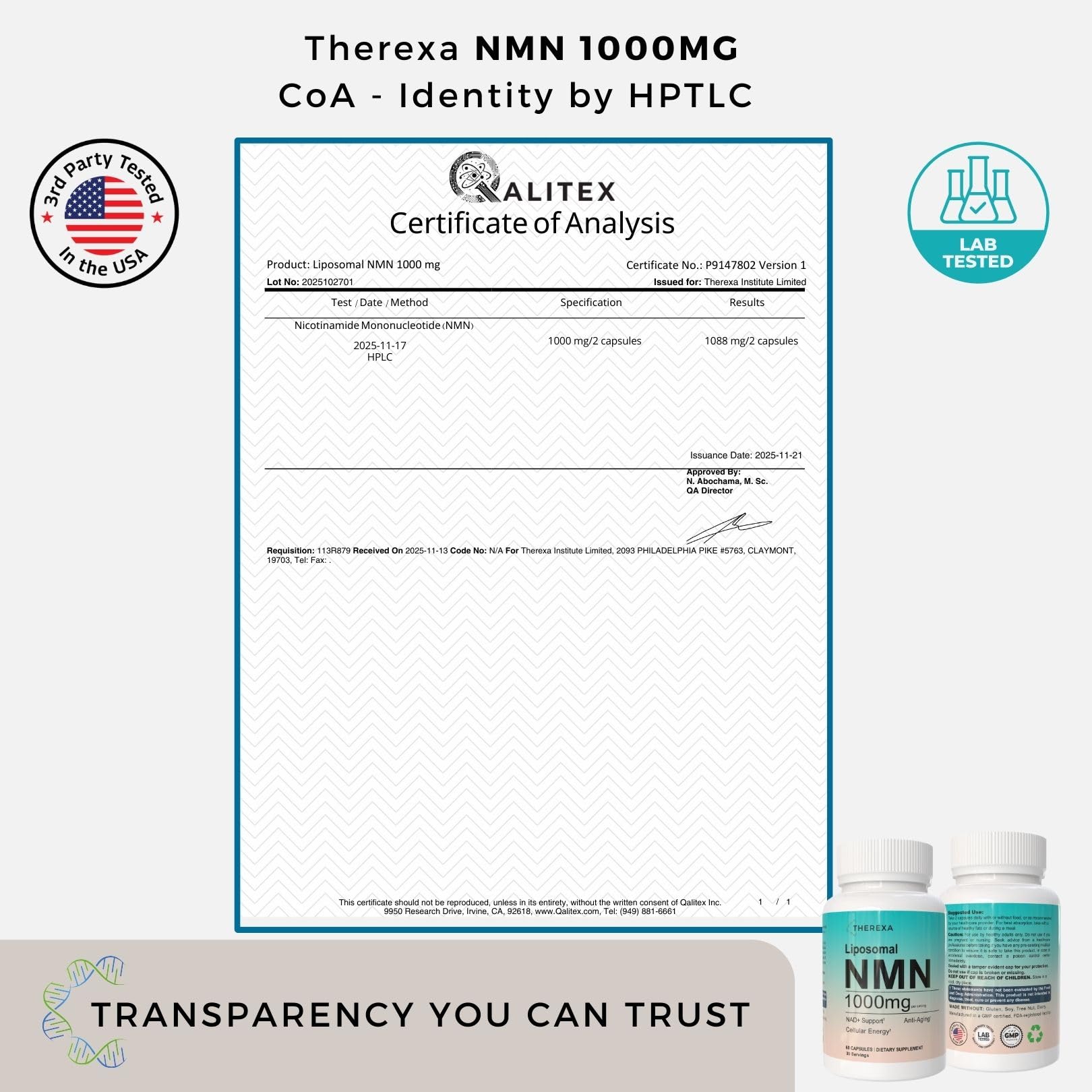 THEREXA NMN etiqueta clara que resalta la formulacion.