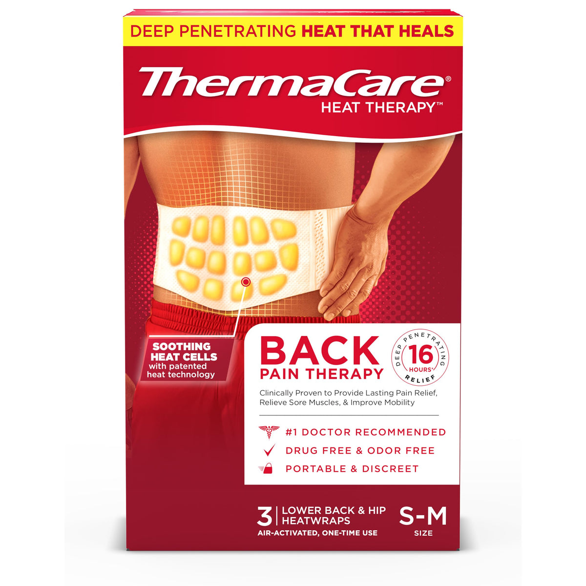 ThermaCare Avanzado en uso diario para espalda y cadera con calor profundo