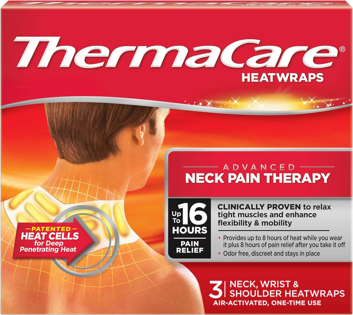 ThermaCare cuello: envoltura de calor para aliviar tensiones cervicales y mejorar la movilidad.