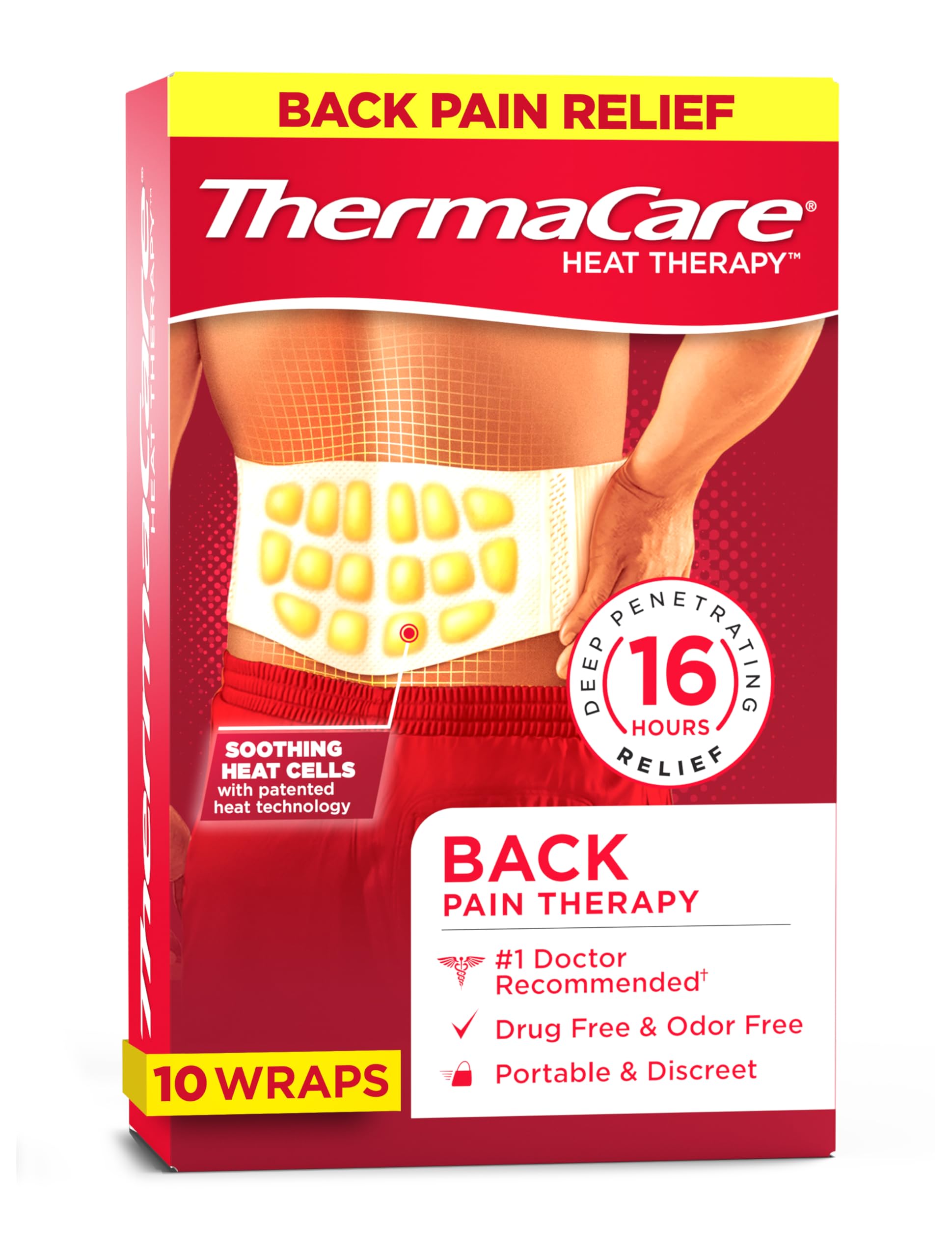 ThermaCare envolturas de calor para espalda y cadera con calor duradero.