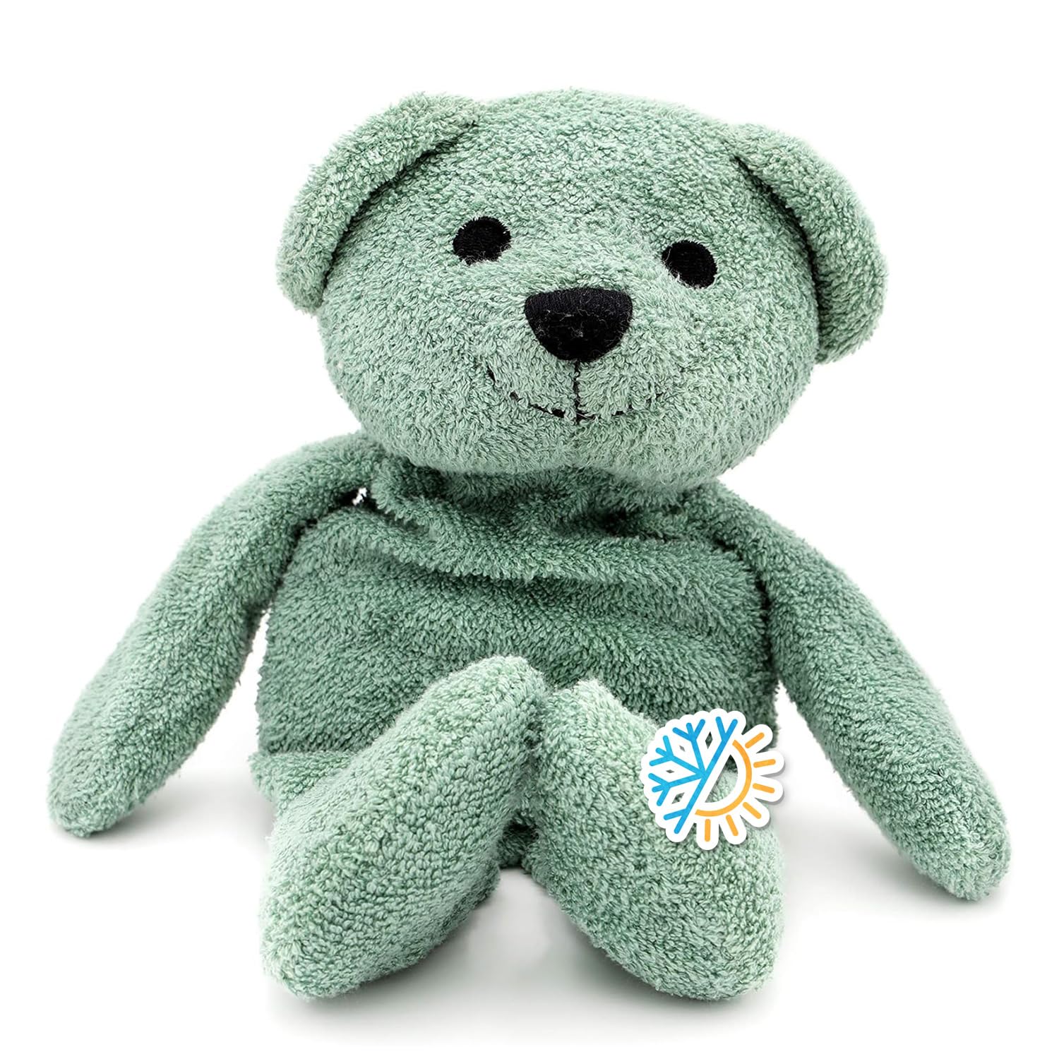 Thermal-Aid Oso Verde peluche suave con calor y funda lavable para confort suave.