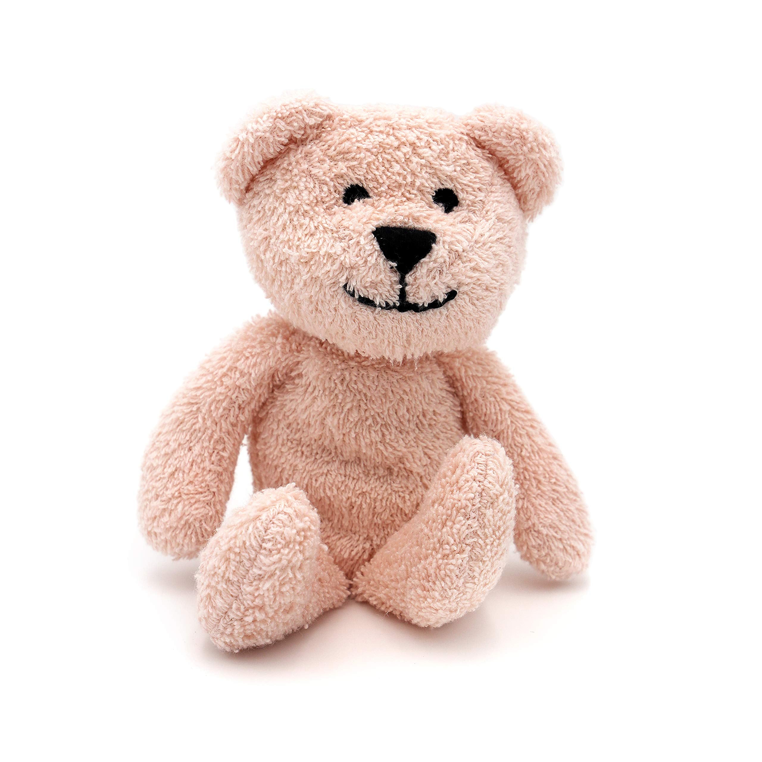 Thermal-Aid Zoo Mini Bella: oso rosa, vista frontal, compañero cálido para niños.