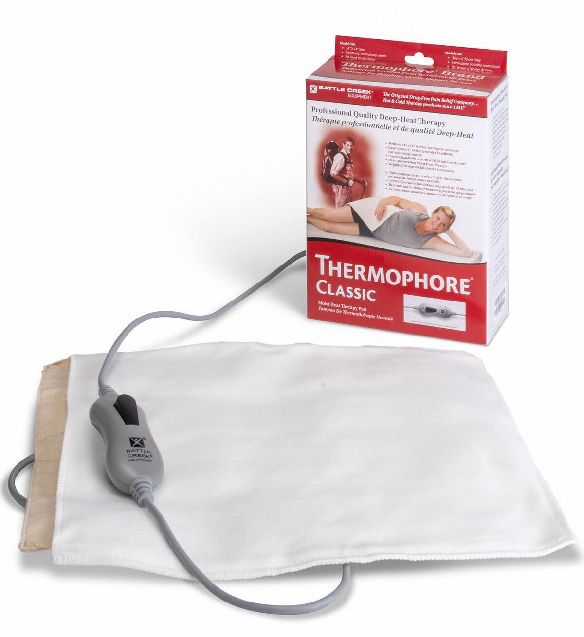 Thermophore Clasico: compresa calor humedo sobre espalda para aliviar rigidez