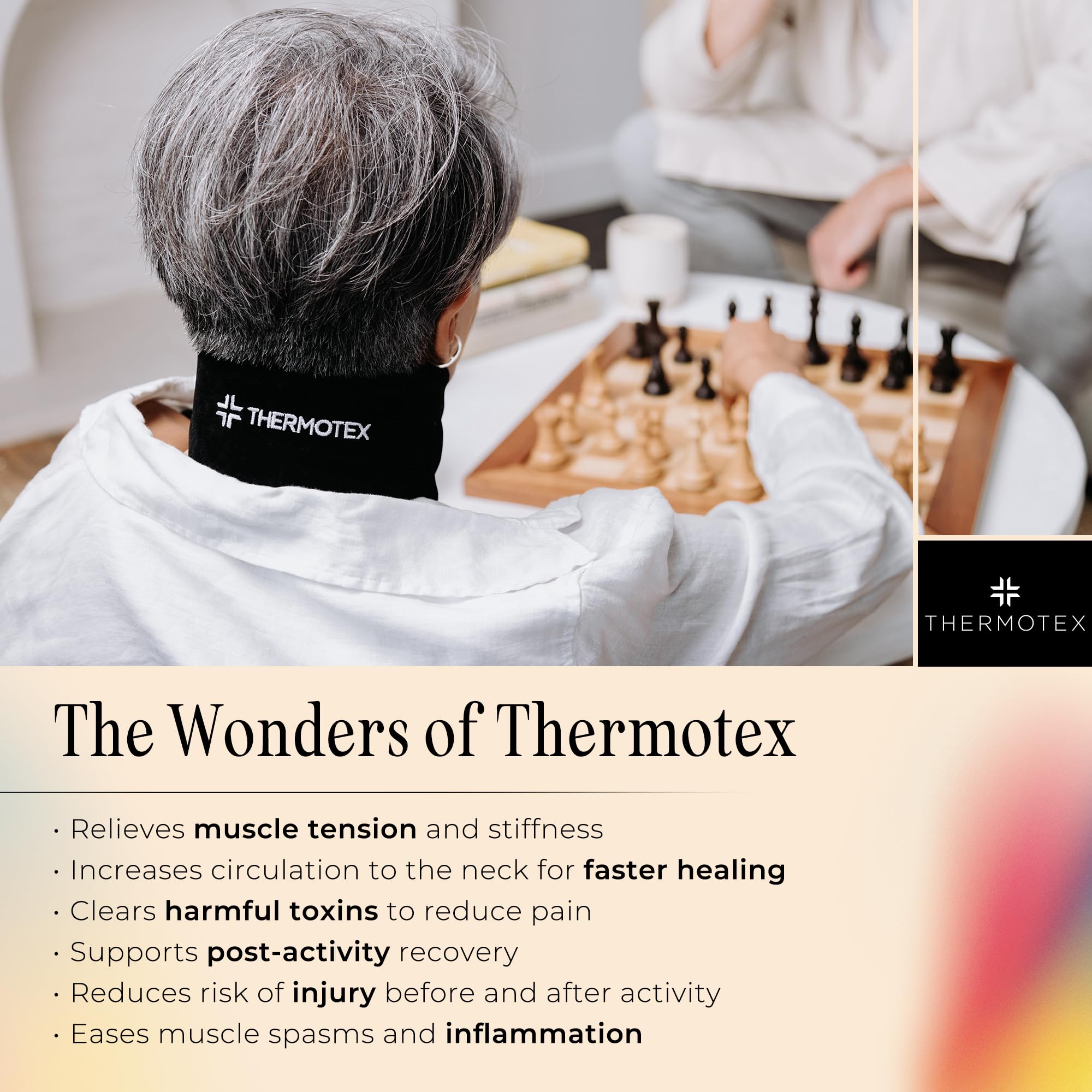 Thermotex calentador infrarrojo profundo para cuello, proporciona penetración suave para rigidez.