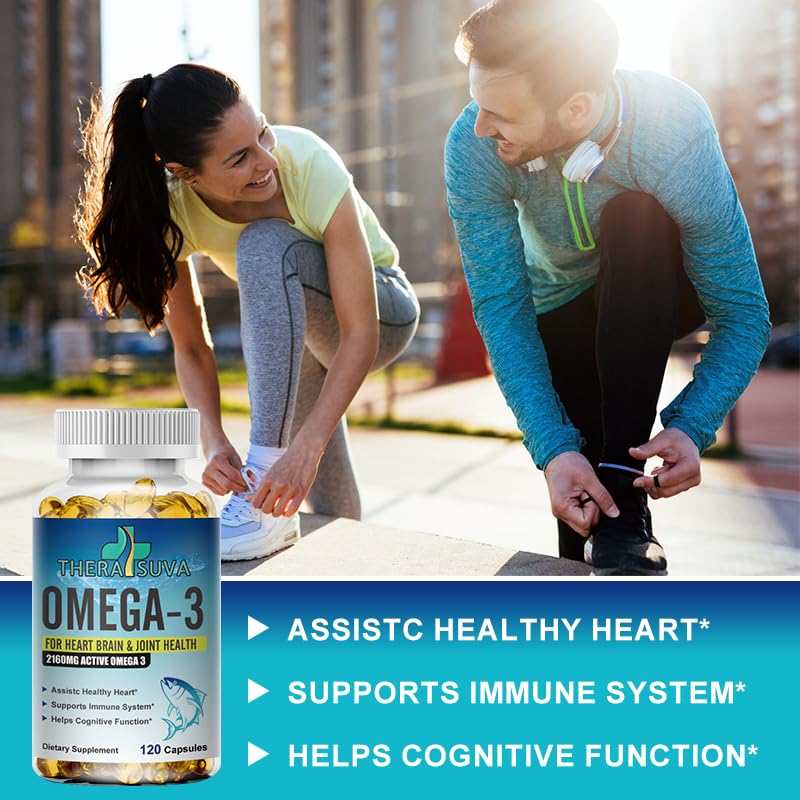 Etiqueta del frasco TheraSuva Omega-3 que destaca ingredientes de calidad.