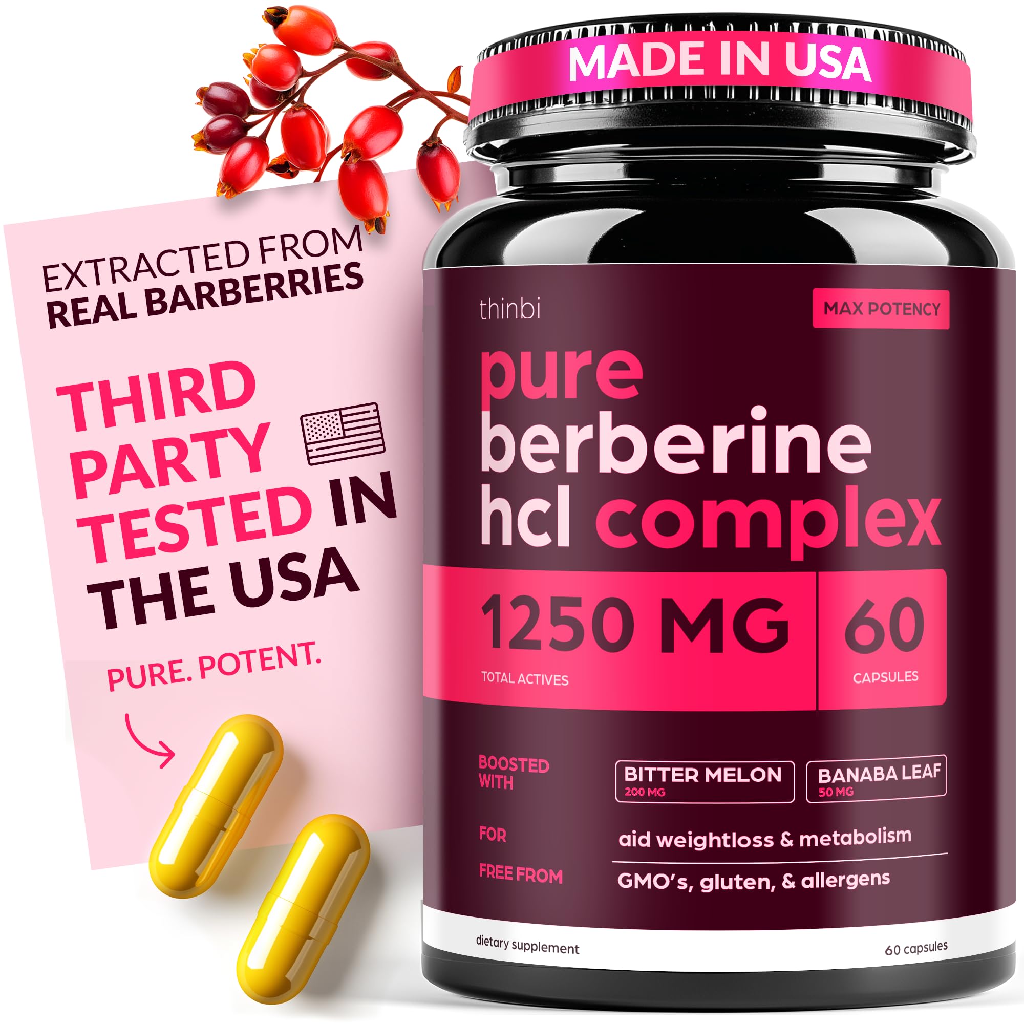 THINBI Berberina 1250 mg, empaque visible para planificar la dosis diaria.