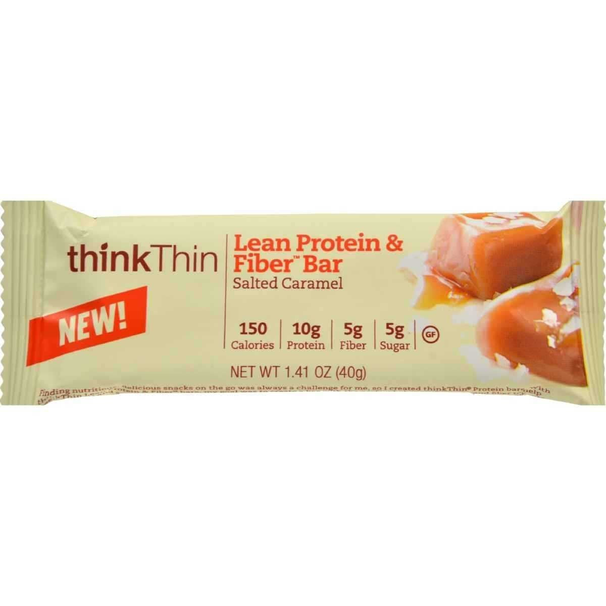 thinkThin barra proteica caramelo salado, snack energético para media mañana.