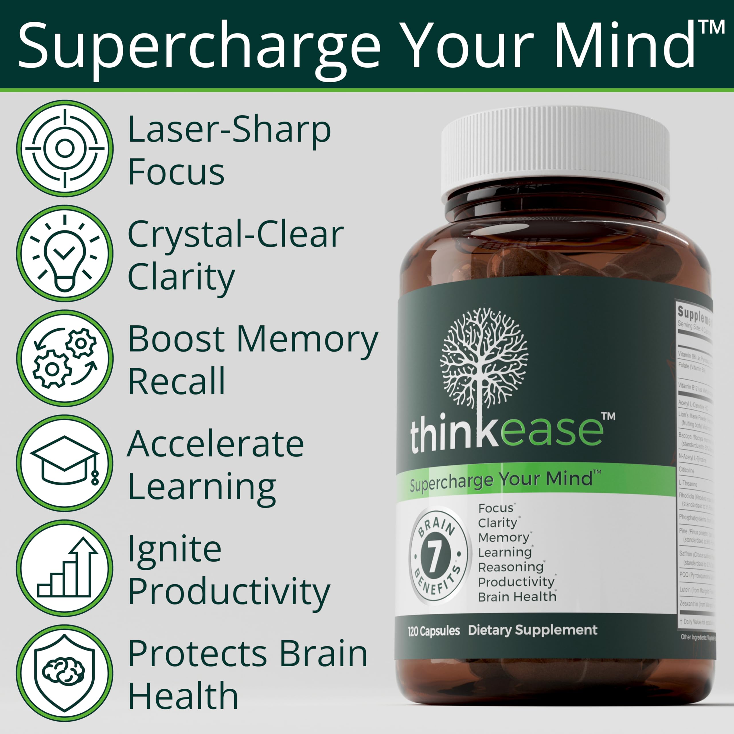 ThinkEase: cápsulas con L-teanina para un estado calmado y enfocado.
