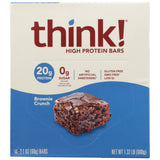 thinkThin barra proteína brownie crujiente, merienda post entrenamiento con sabor a chocolate y almendra.