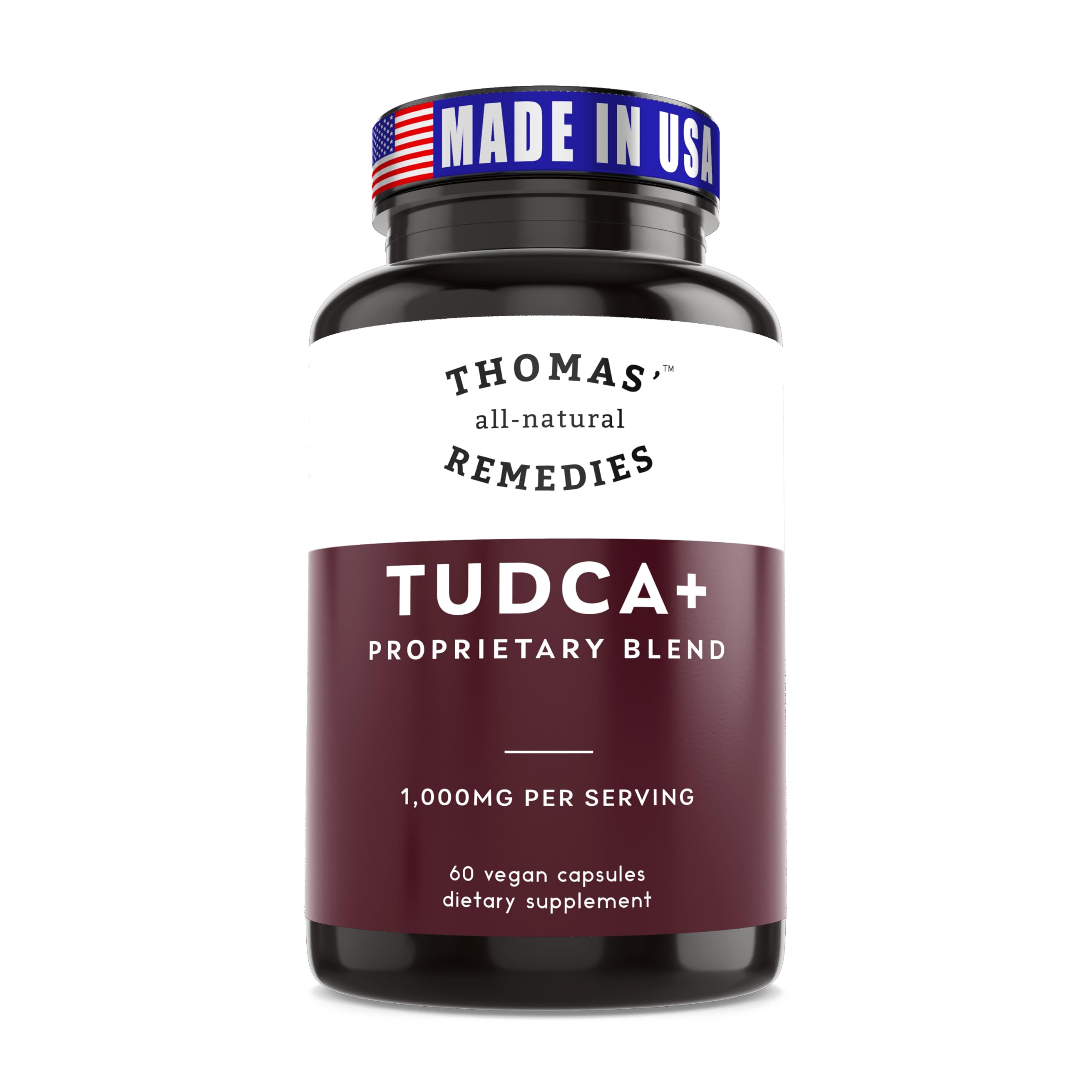 Thomas' Remedies Tudca cápsulas de 1000 mg en bote para apoyo hepático.