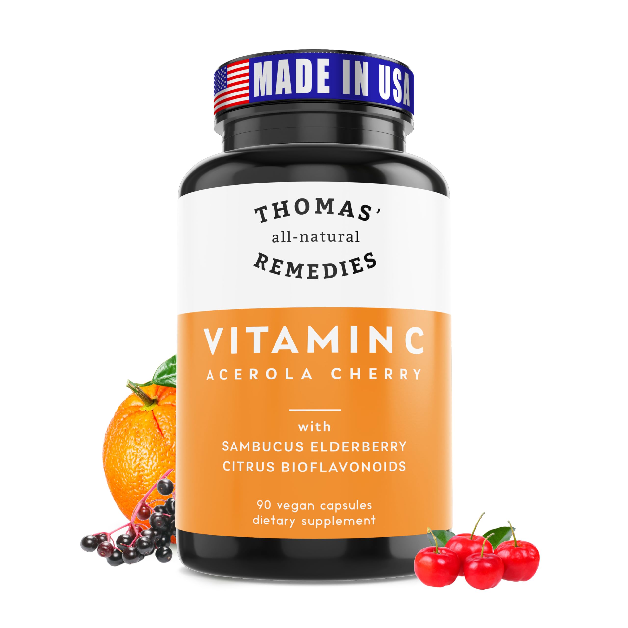 Thomas' all-natural Remedies Vitamina C con elderberry, botella para uso diario y bienestar