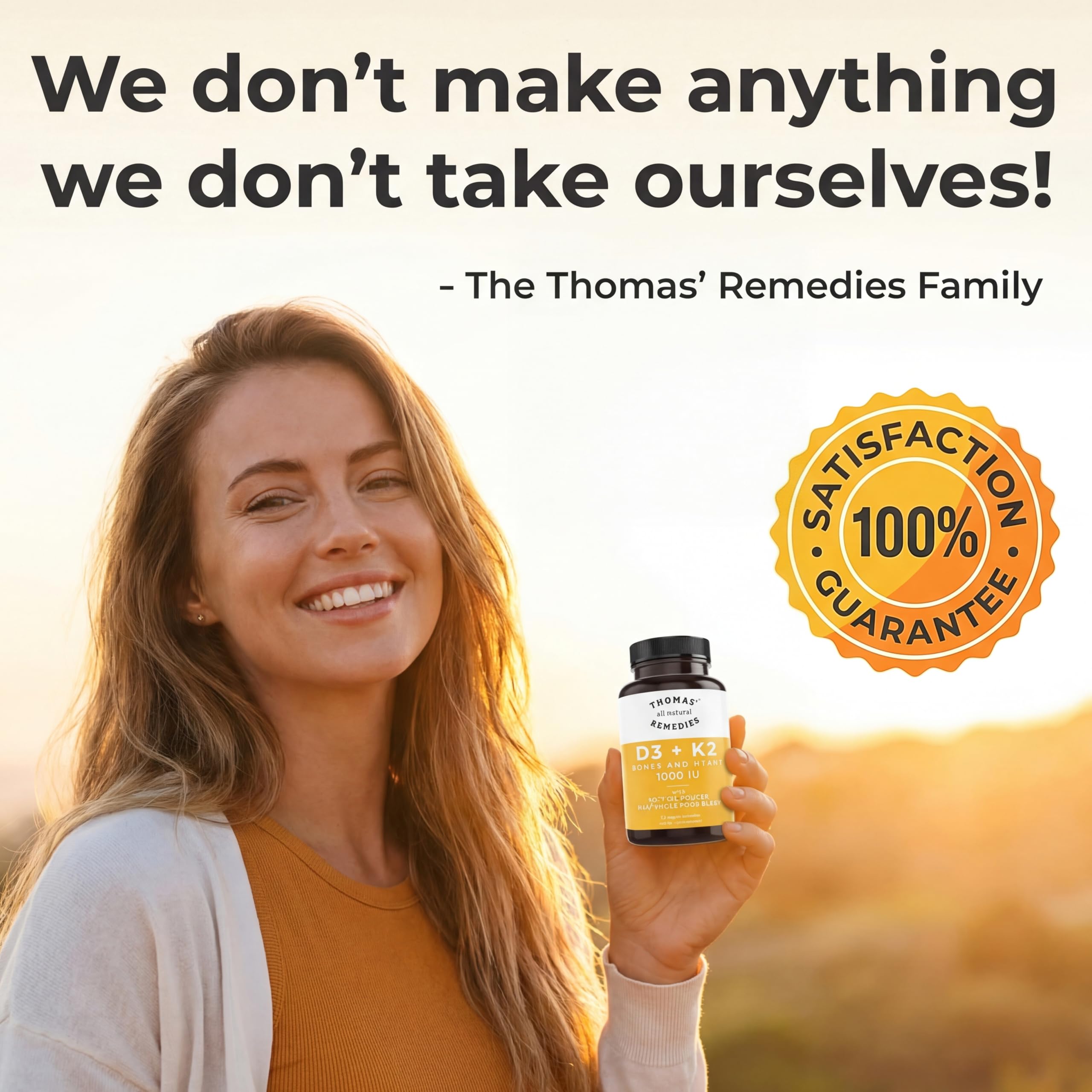 Thomas' all-natural Remedies D3 + K2, envase de 120 cápsulas para uso prolongado.