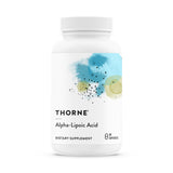 THORNE Ácido alfa-lipoico: frasco de cápsulas para soporte antioxidante diario.