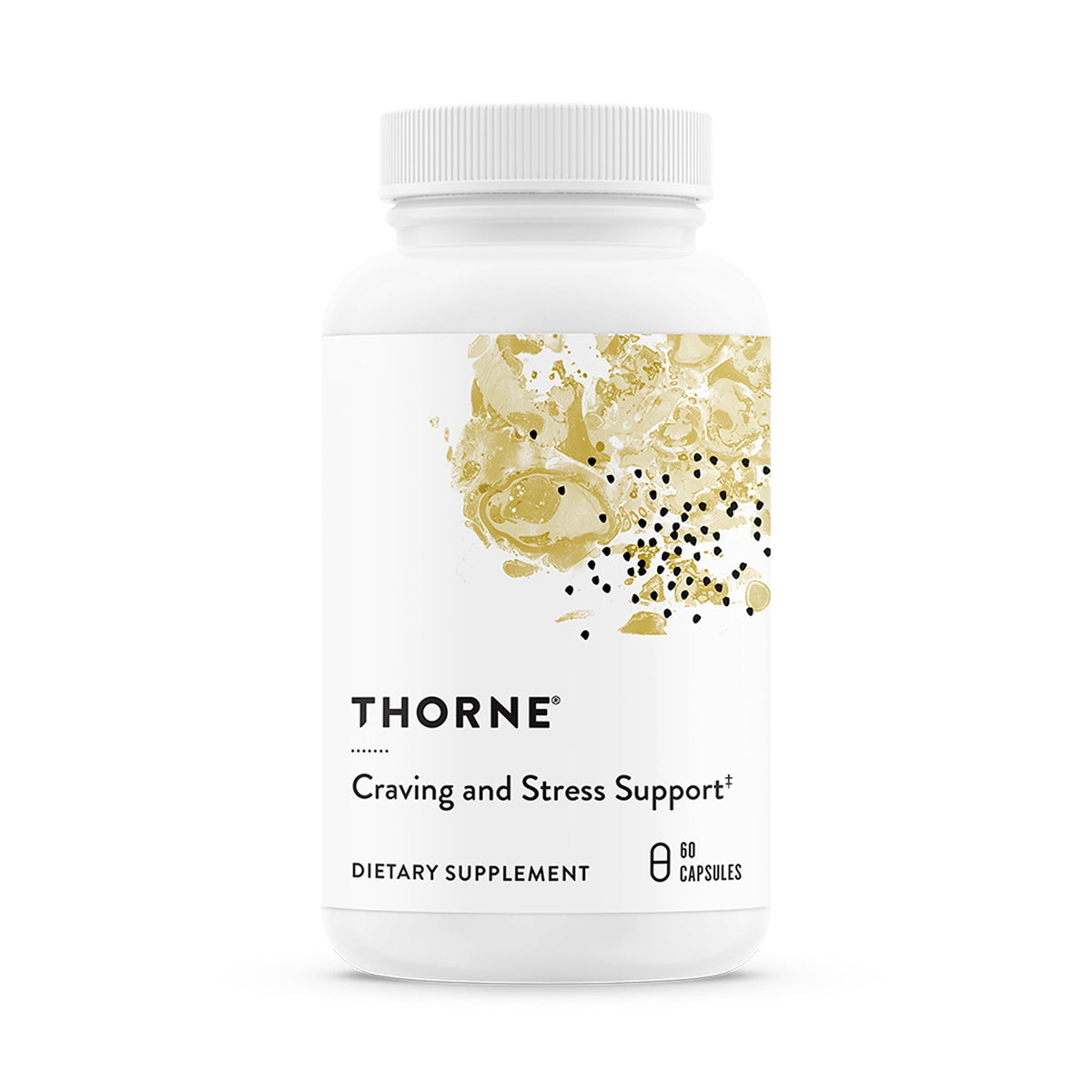THORNE apoya antojos y estrés; botella lista para uso diario.