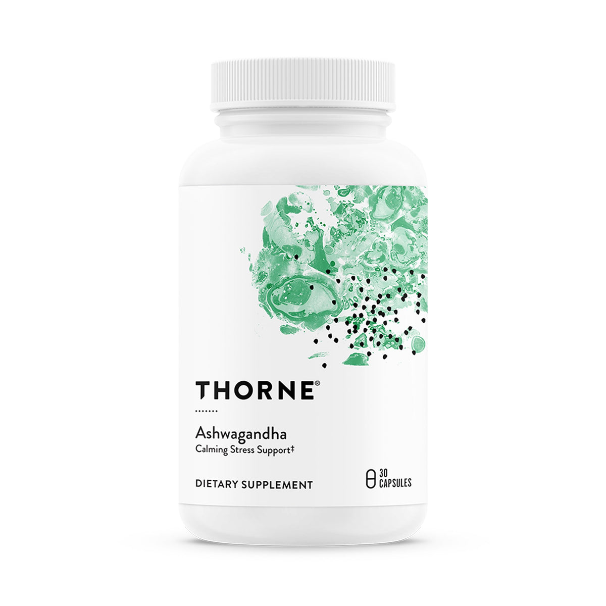 THORNE Ashwagandha Shoden, botella visible, apoyo calmante para el día