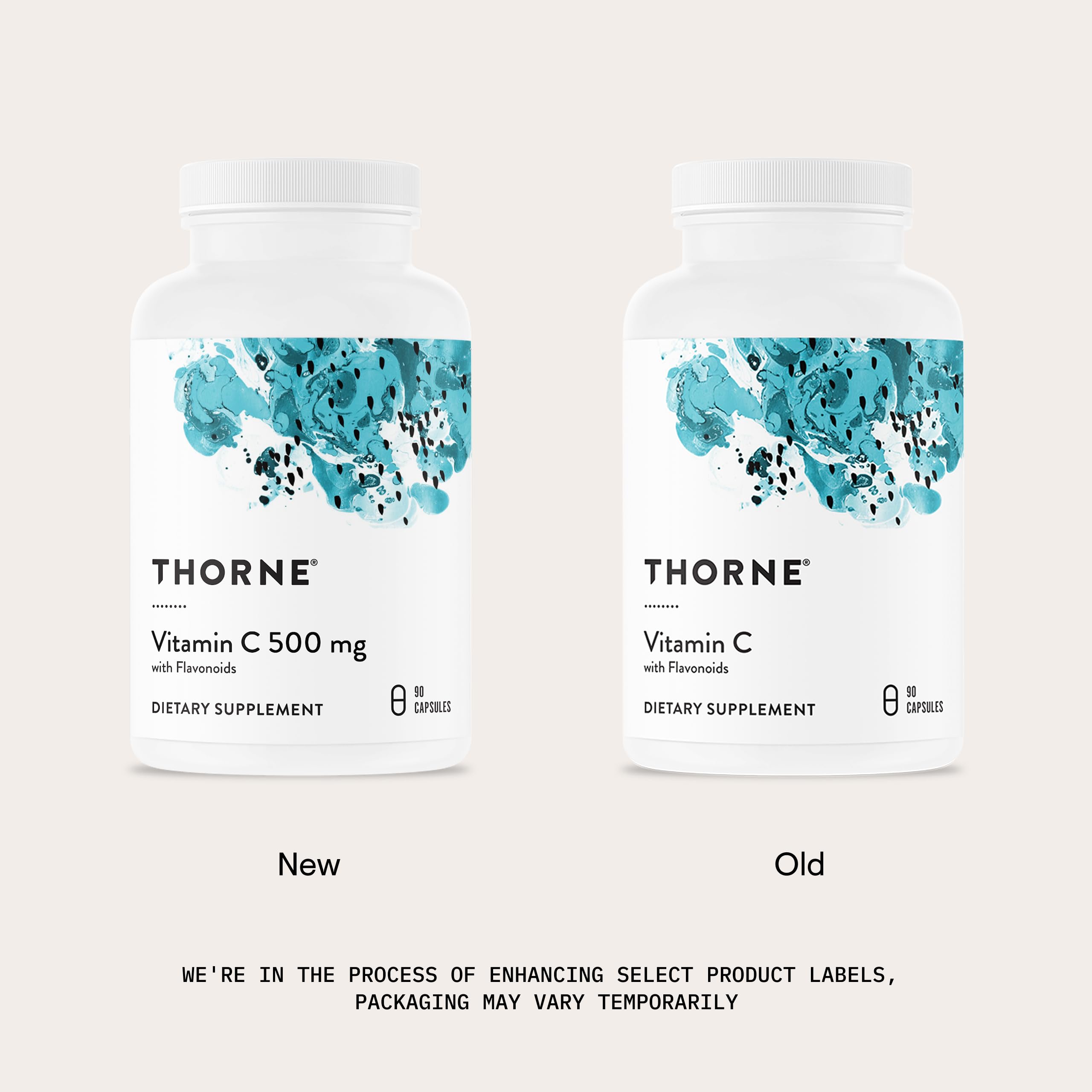 Cápsulas THORNE vitamina C 500 mg en blíster, fácil dosificación