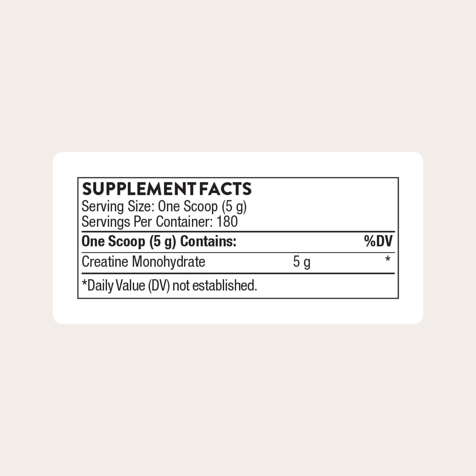 Etiqueta nutricional de THORNE Creatine para uso diario.