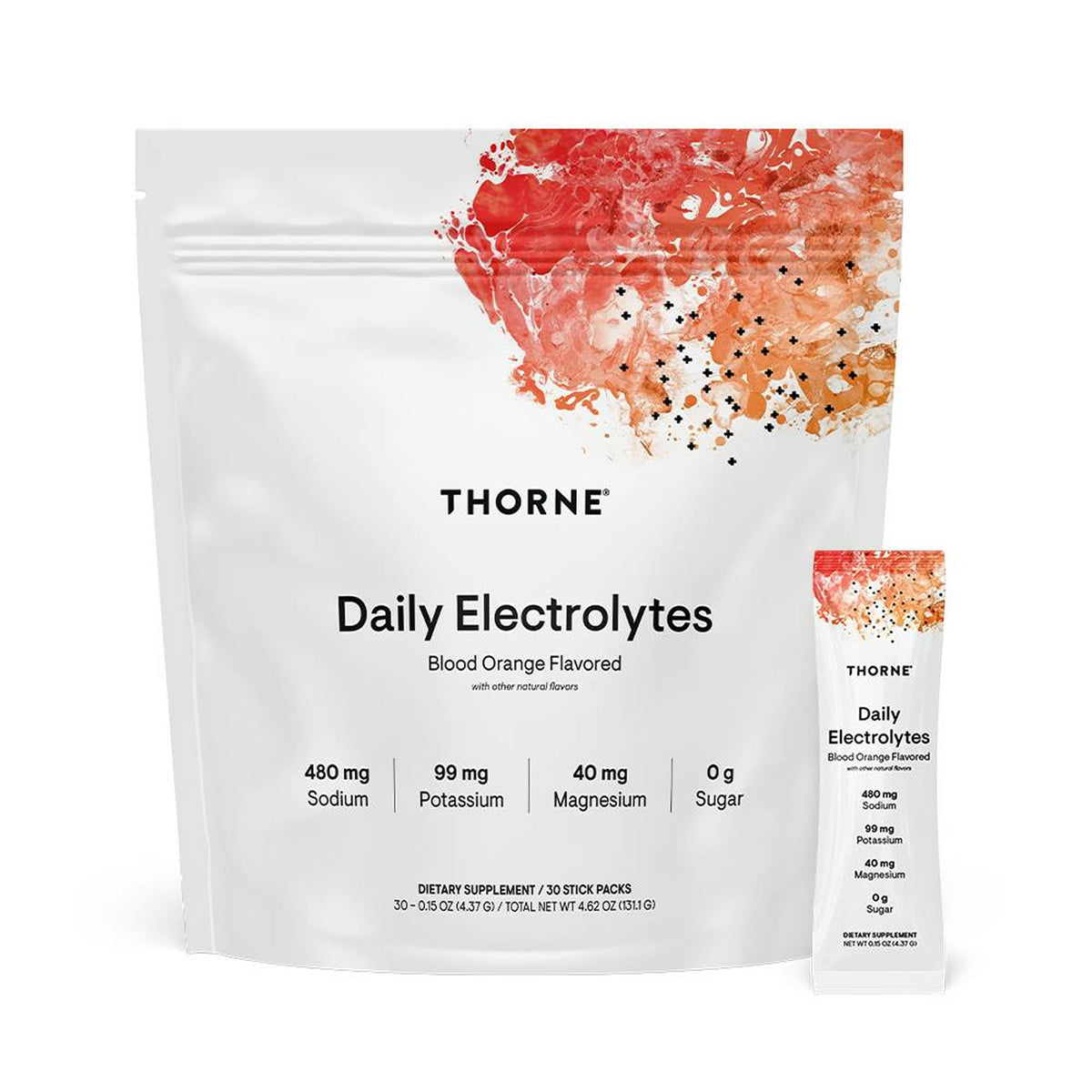 THORNE Daily Electrolytes sobre naranja, hidratación rápida en cualquier momento